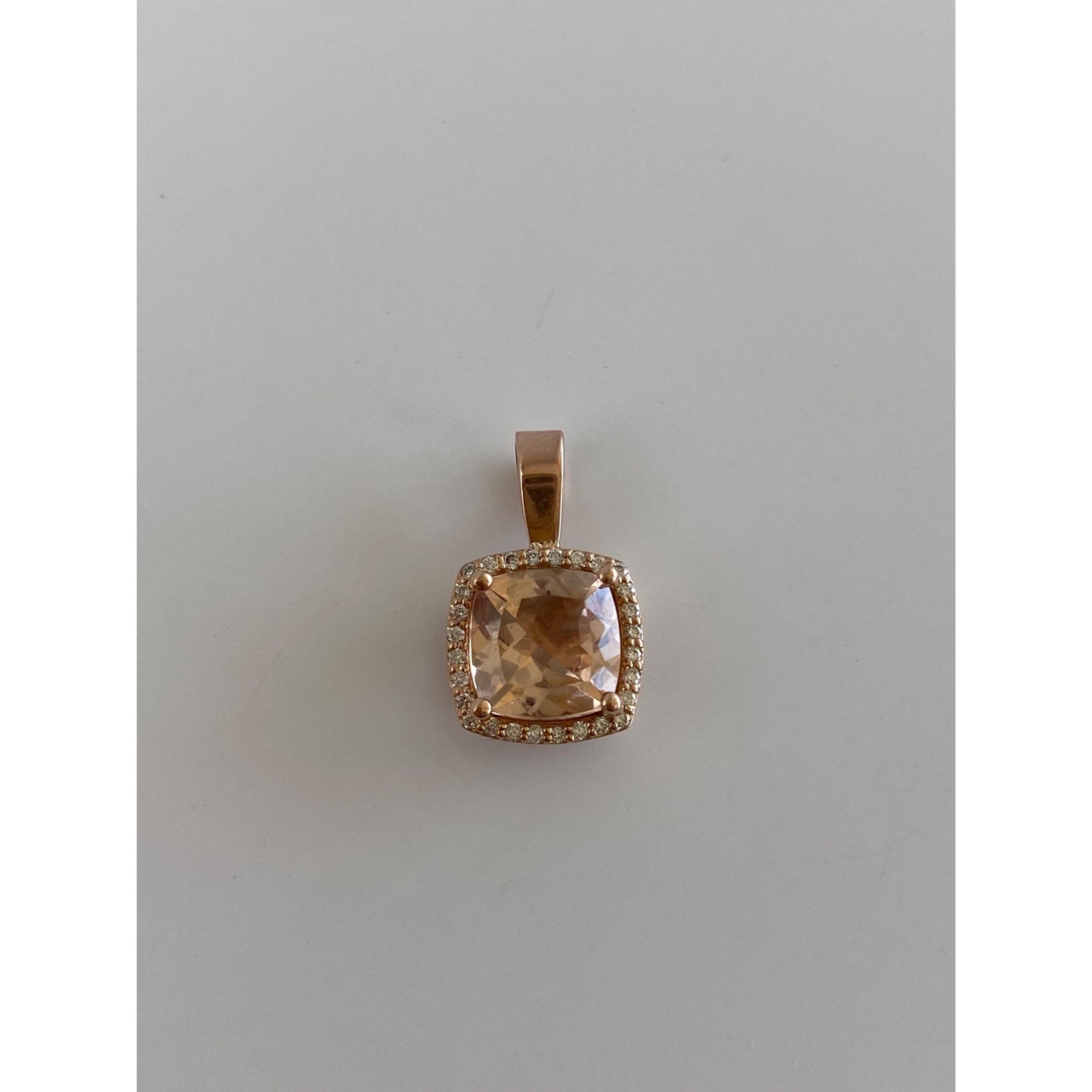 Vintage Solid 14k Rose Gold Diamond Halo Pink Quartz Charm