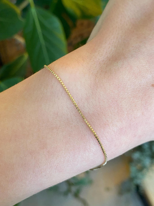 Vintage Solid 14k Yellow Gold Box Chain Bracelet - 7.25 inches