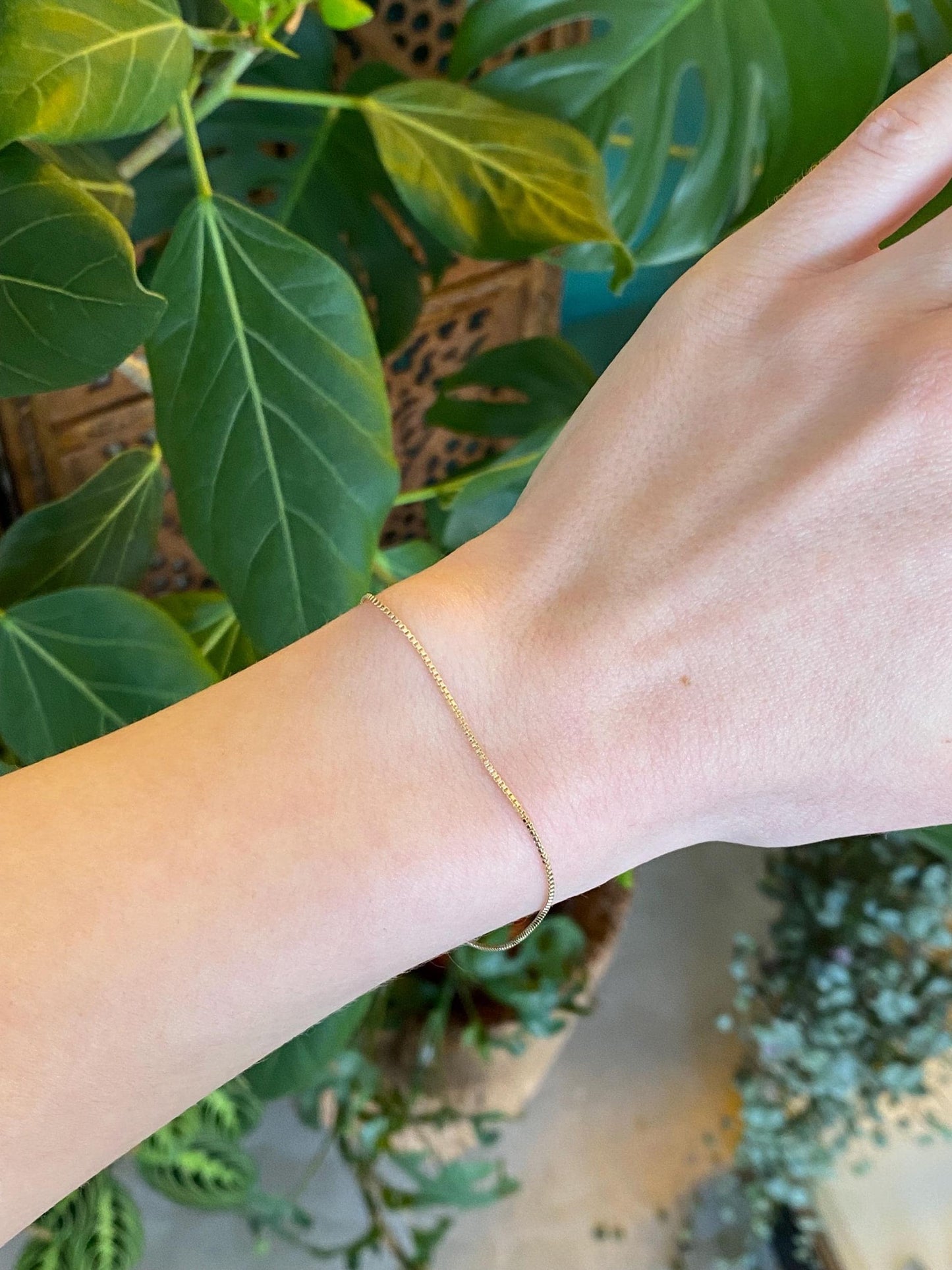 Vintage Solid 14k Yellow Gold Box Chain Bracelet - 7.25 inches