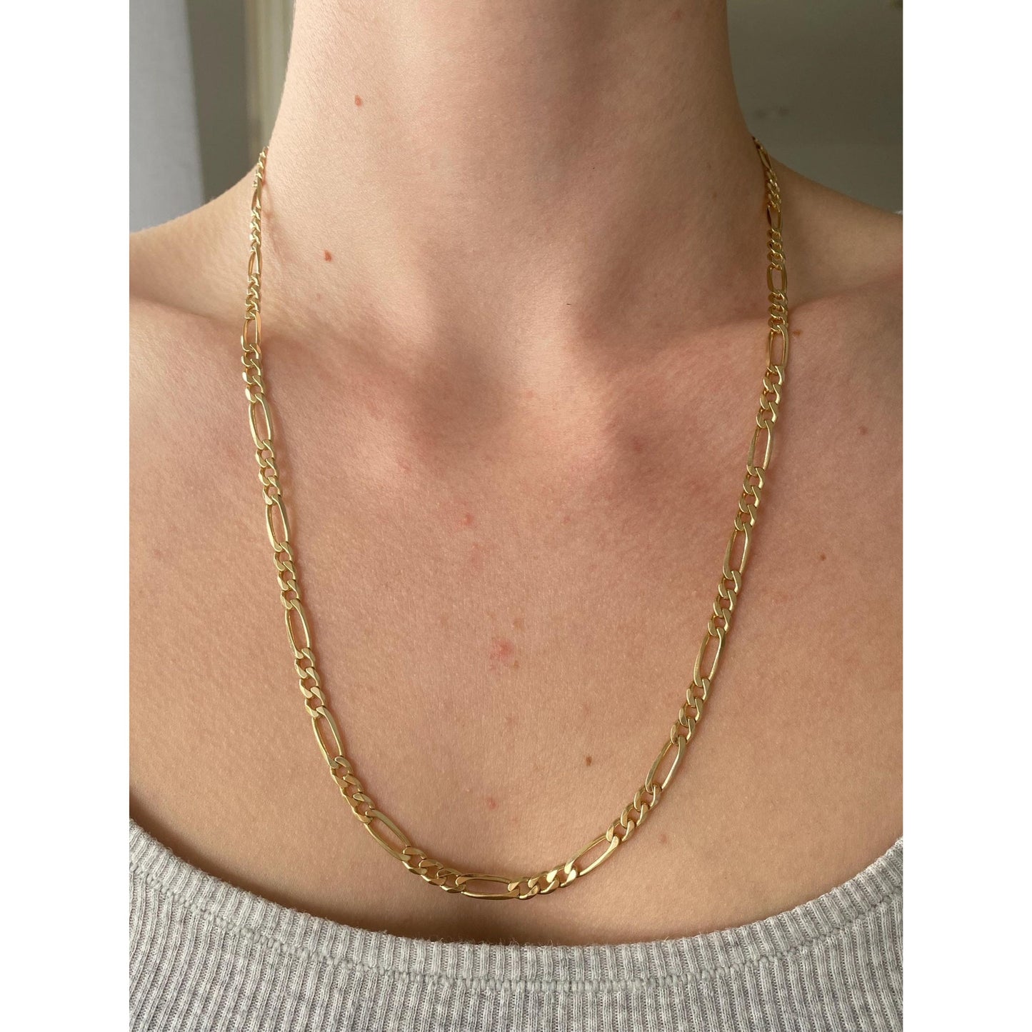 Vintage Solid 14k Yellow Gold Figaro Chain Necklace - 22 inches
