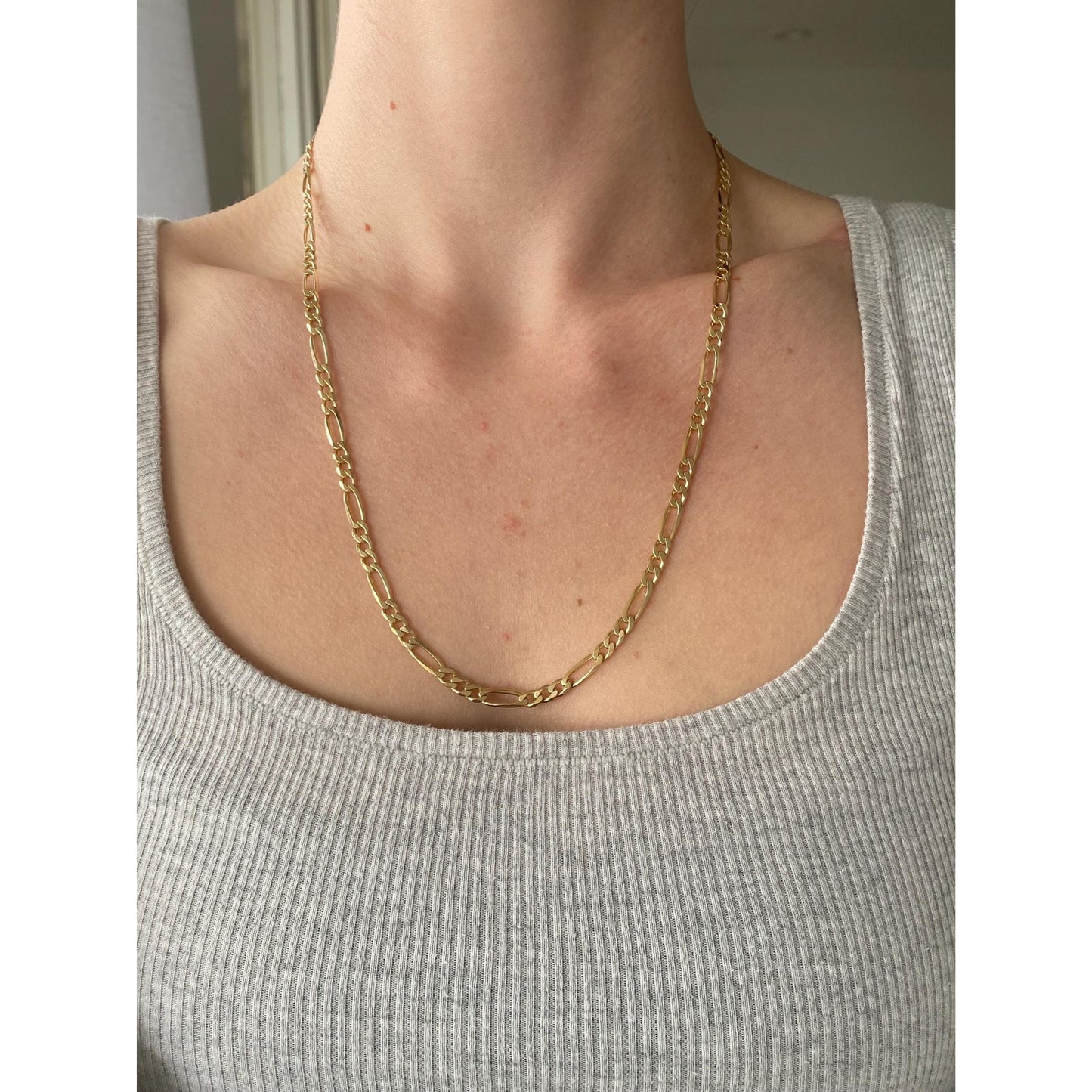 Vintage Solid 14k Yellow Gold Figaro Chain Necklace - 22 inches