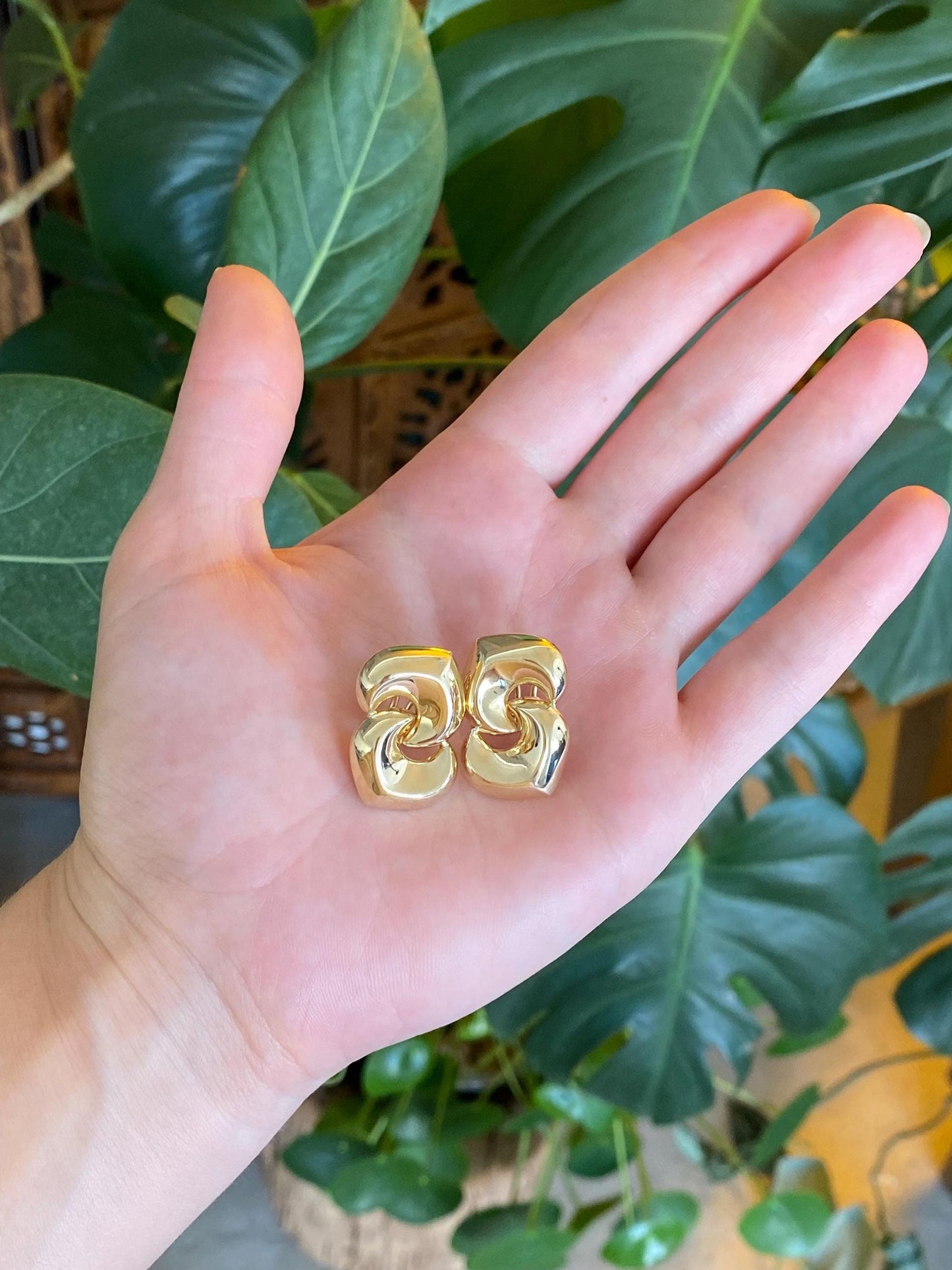 Vintage 14k Yellow Gold Large Link Drop Earrings