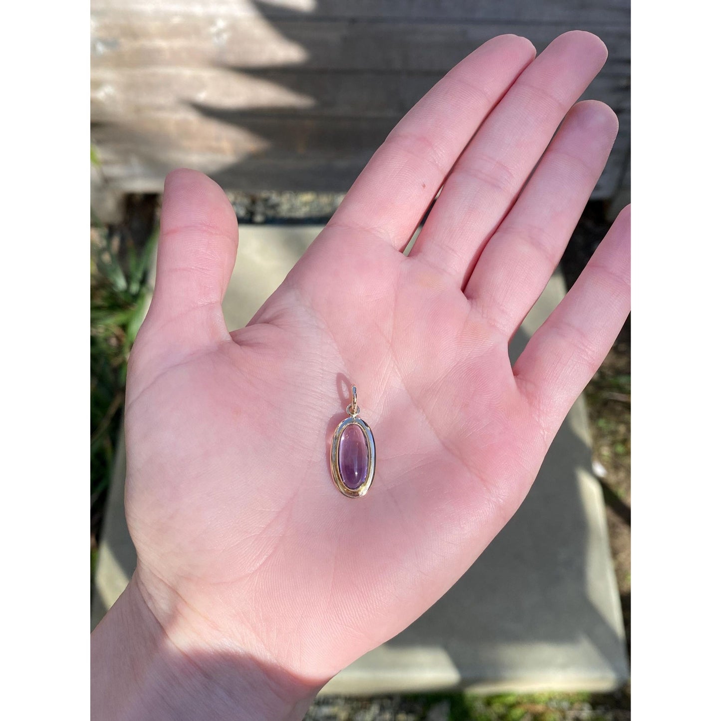 Vintage Solid 14k Yellow Gold Light Purple Cubic Zirconia Cabochon Stick Pin Conversion Charm