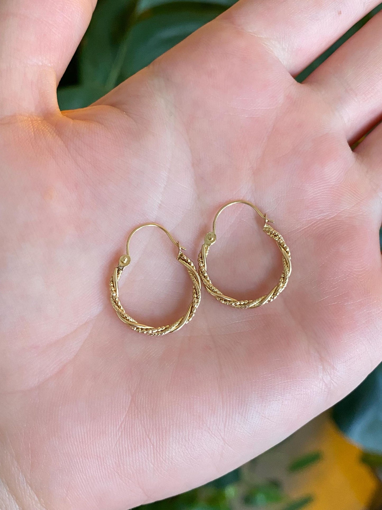 Vintage 14k Yellow Gold Textured Twist Hoop Earrings