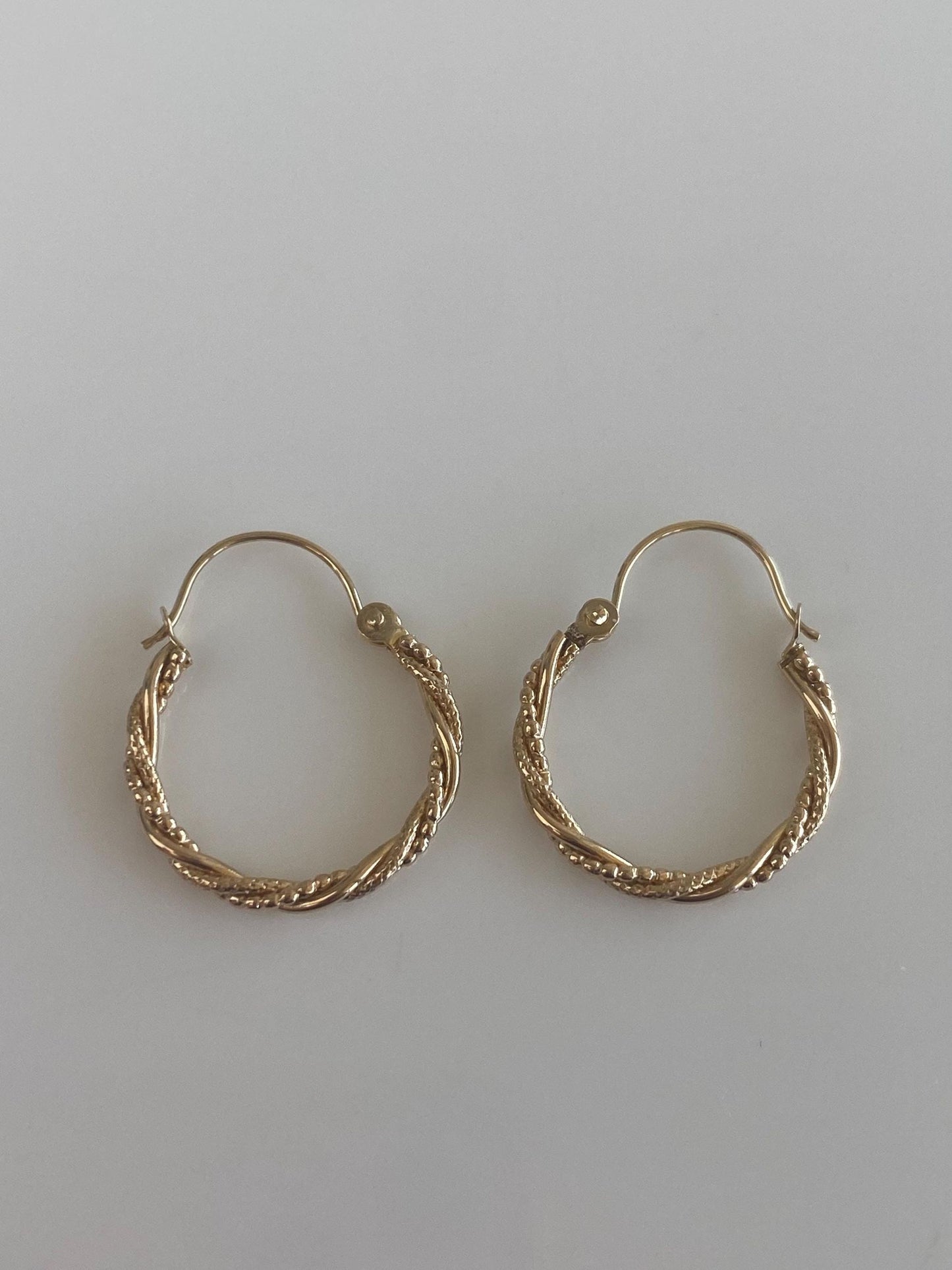 Vintage 14k Yellow Gold Textured Twist Hoop Earrings