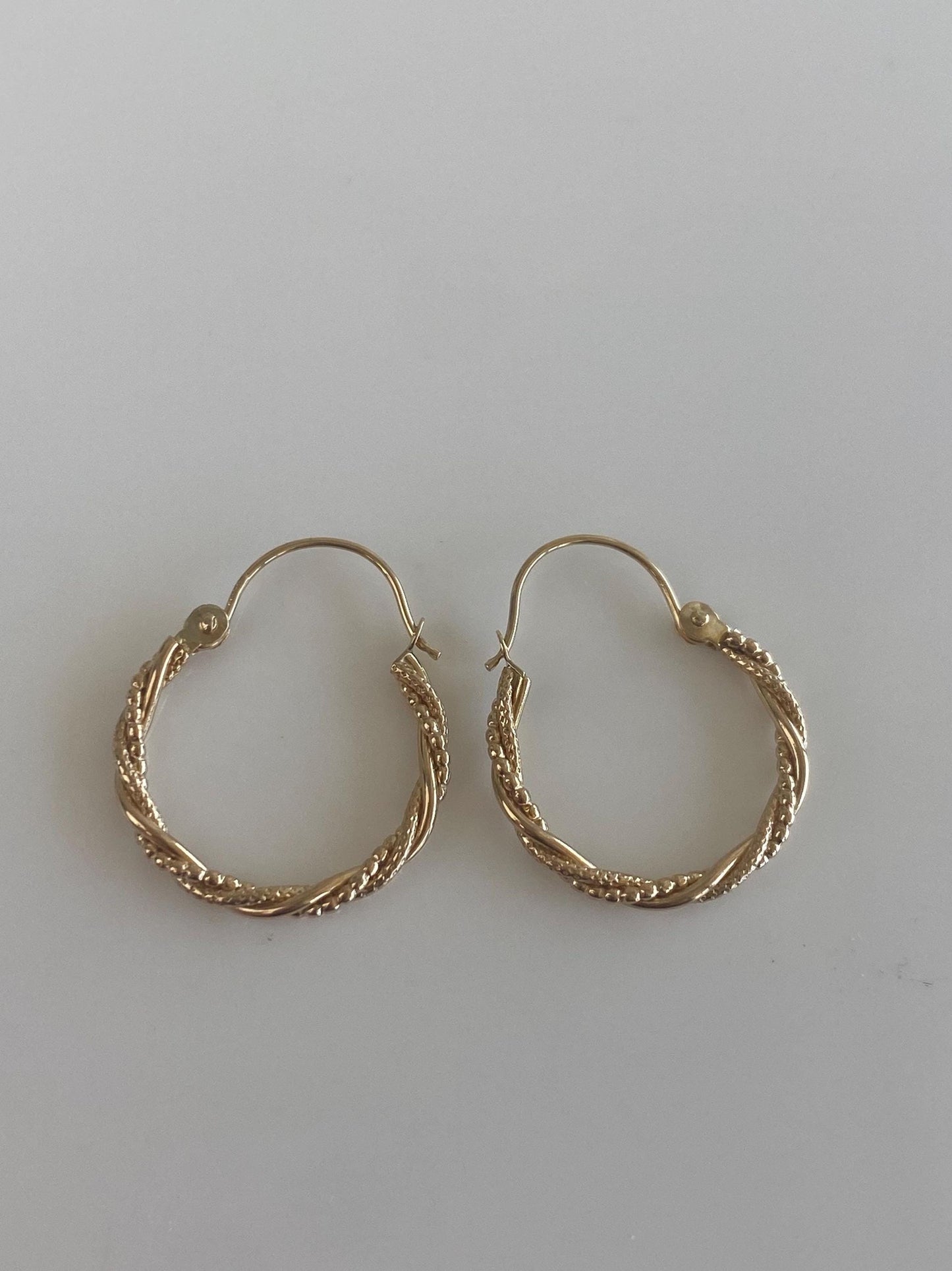 Vintage 14k Yellow Gold Textured Twist Hoop Earrings