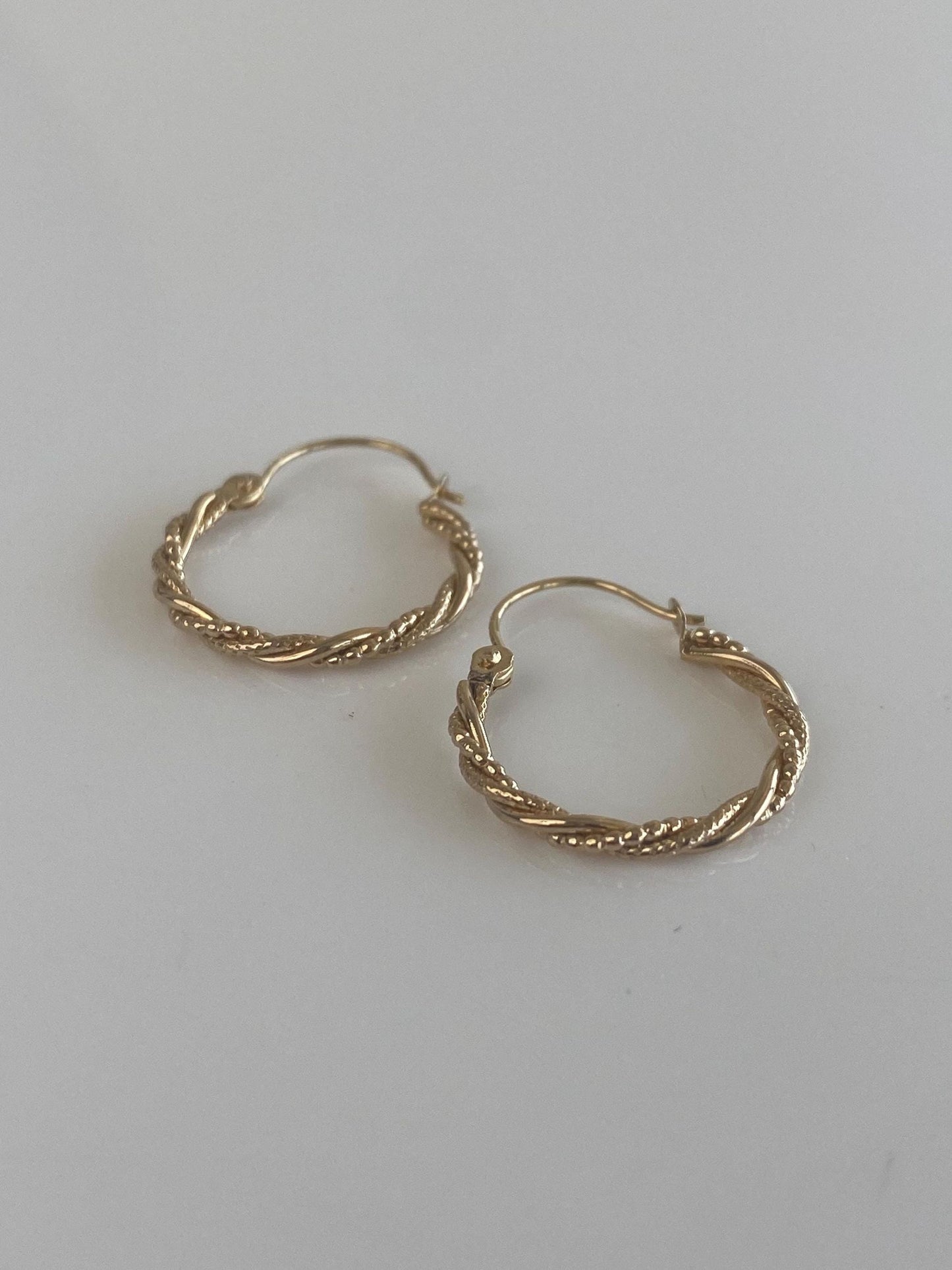 Vintage 14k Yellow Gold Textured Twist Hoop Earrings