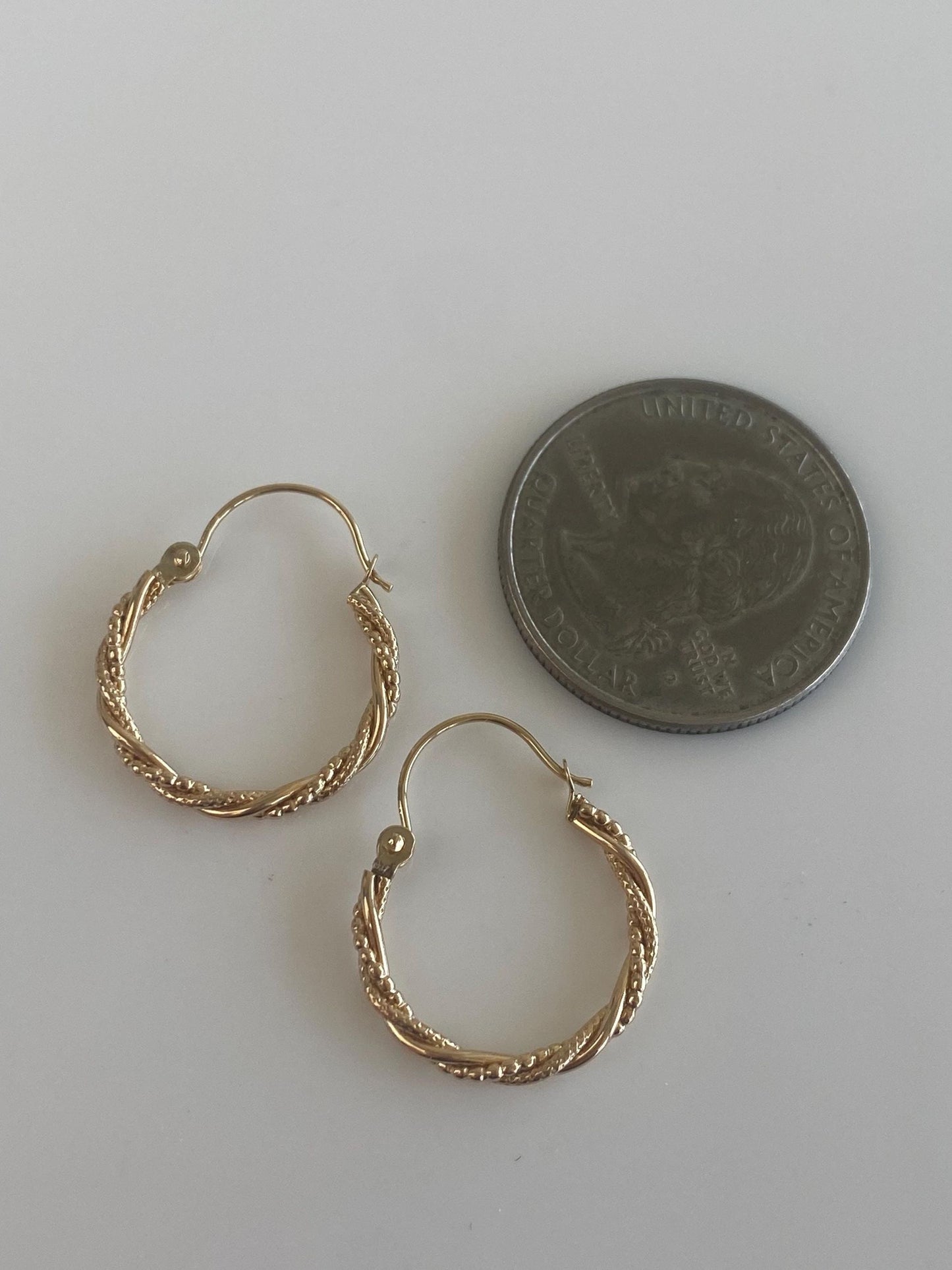 Vintage 14k Yellow Gold Textured Twist Hoop Earrings