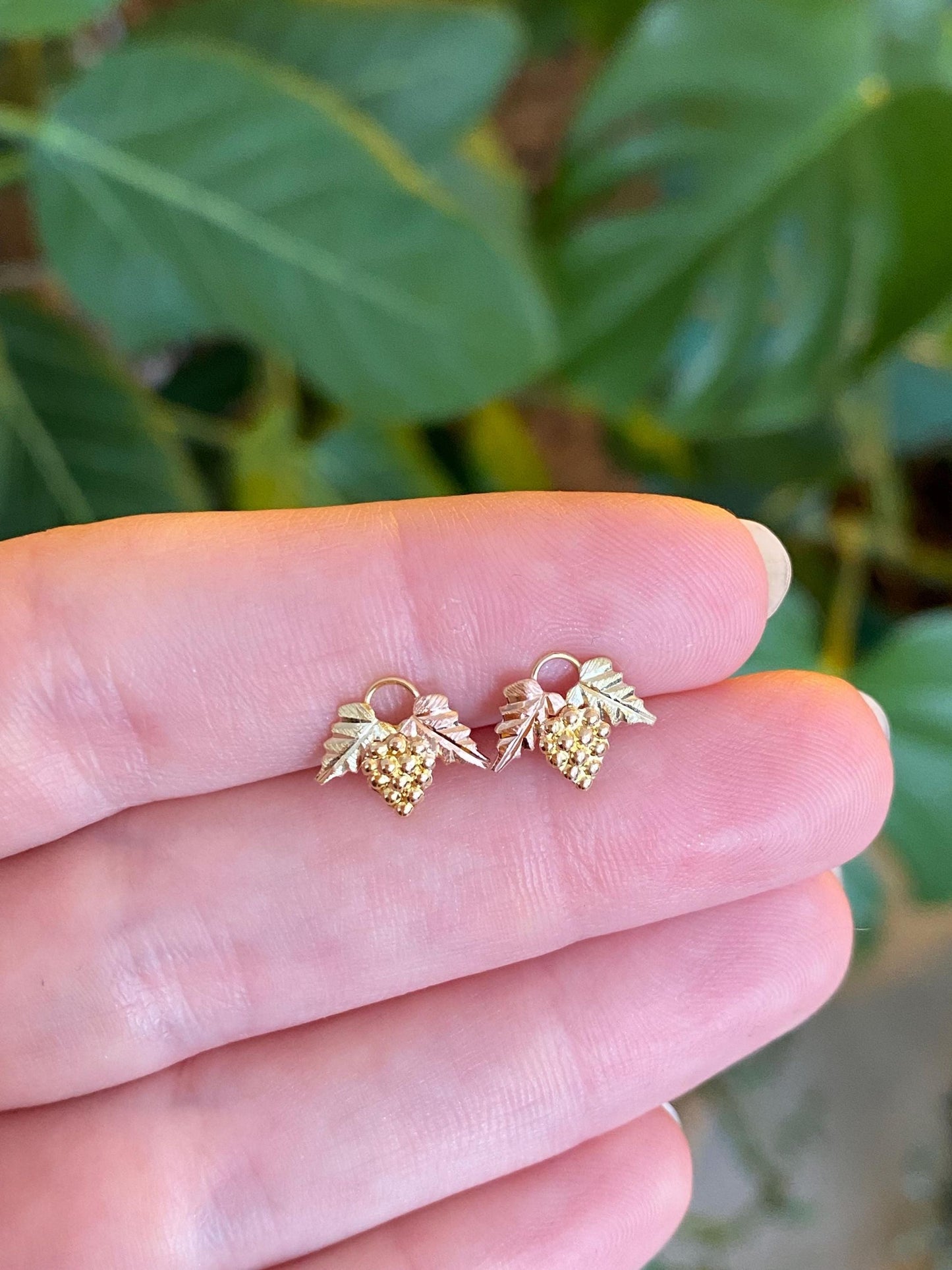 Vintage Solid 10k Black Hills Gold Grapevine Stud Earrings