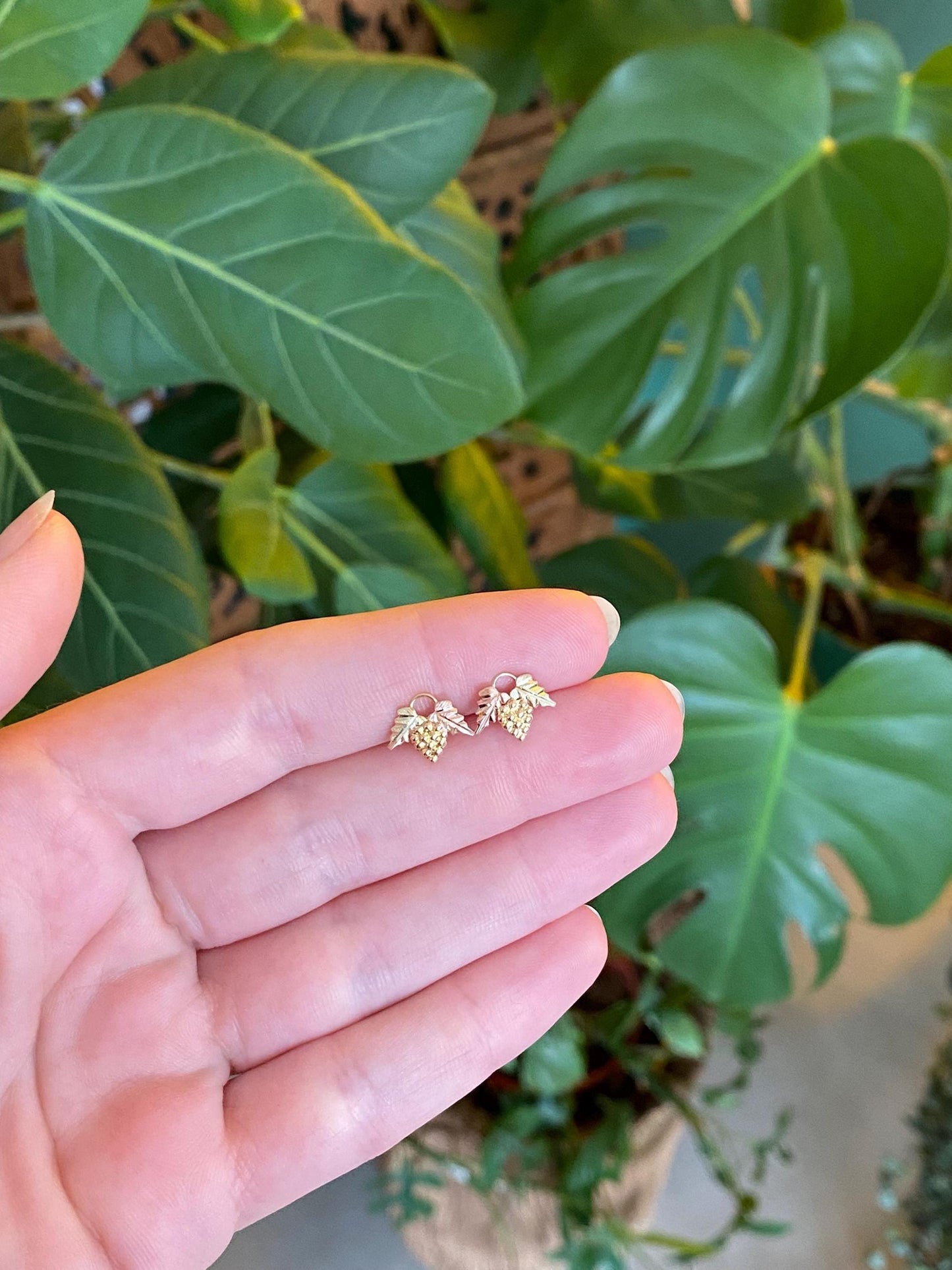 Vintage Solid 10k Black Hills Gold Grapevine Stud Earrings