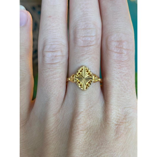 Solid 21k Yellow Gold Diamond Cut Ring - Size 7.75