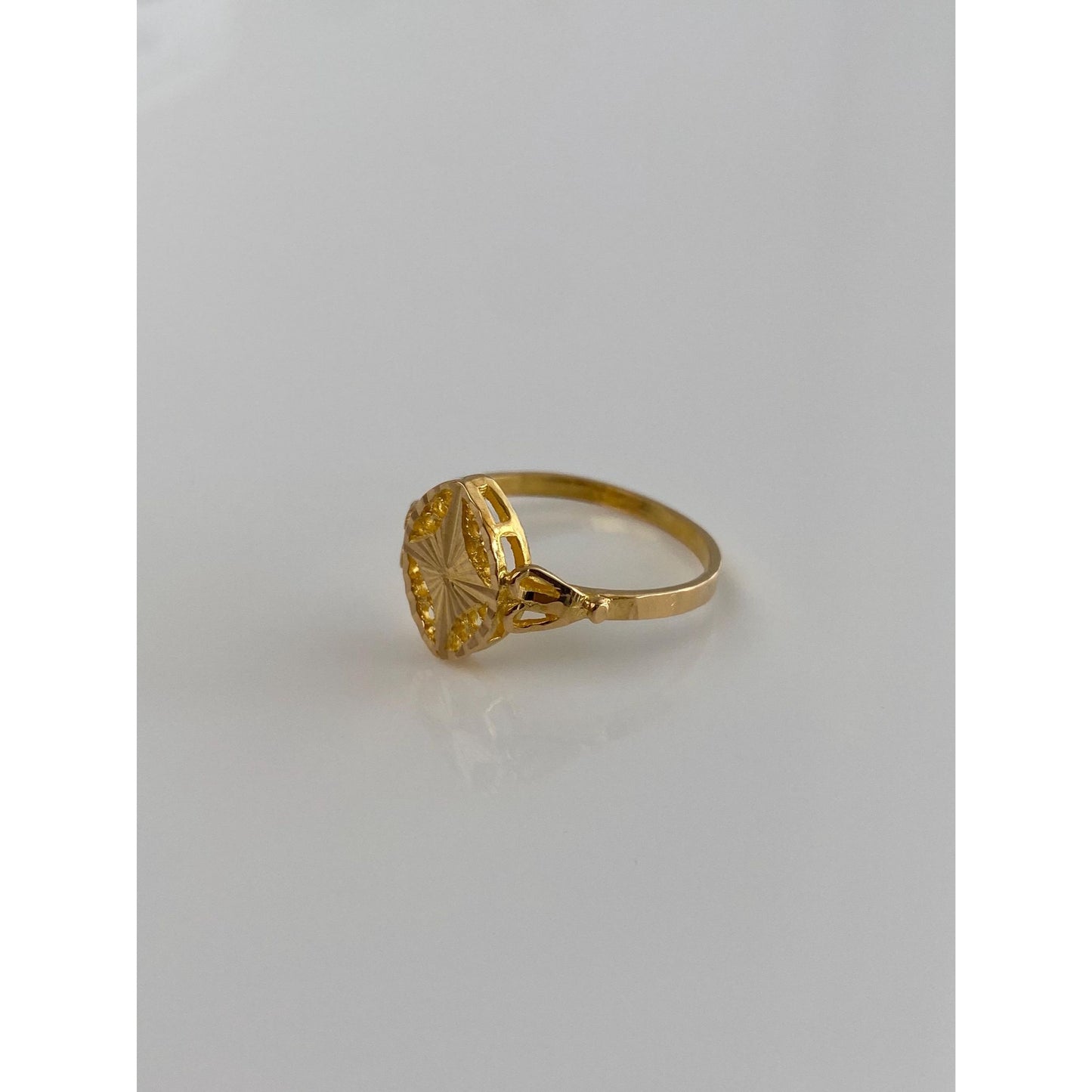 Solid 21k Yellow Gold Diamond Cut Ring - Size 7.75