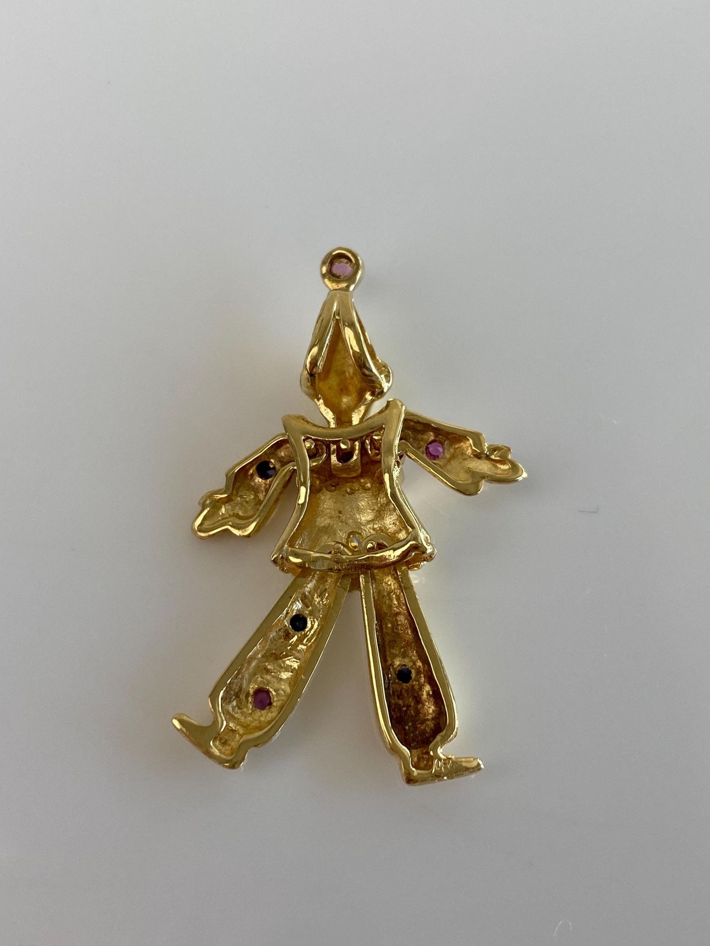 Vintage Solid 18k White & Yellow Gold Pink Blue Spinel Clear Cubic Zirconia Articulated Clown Charm