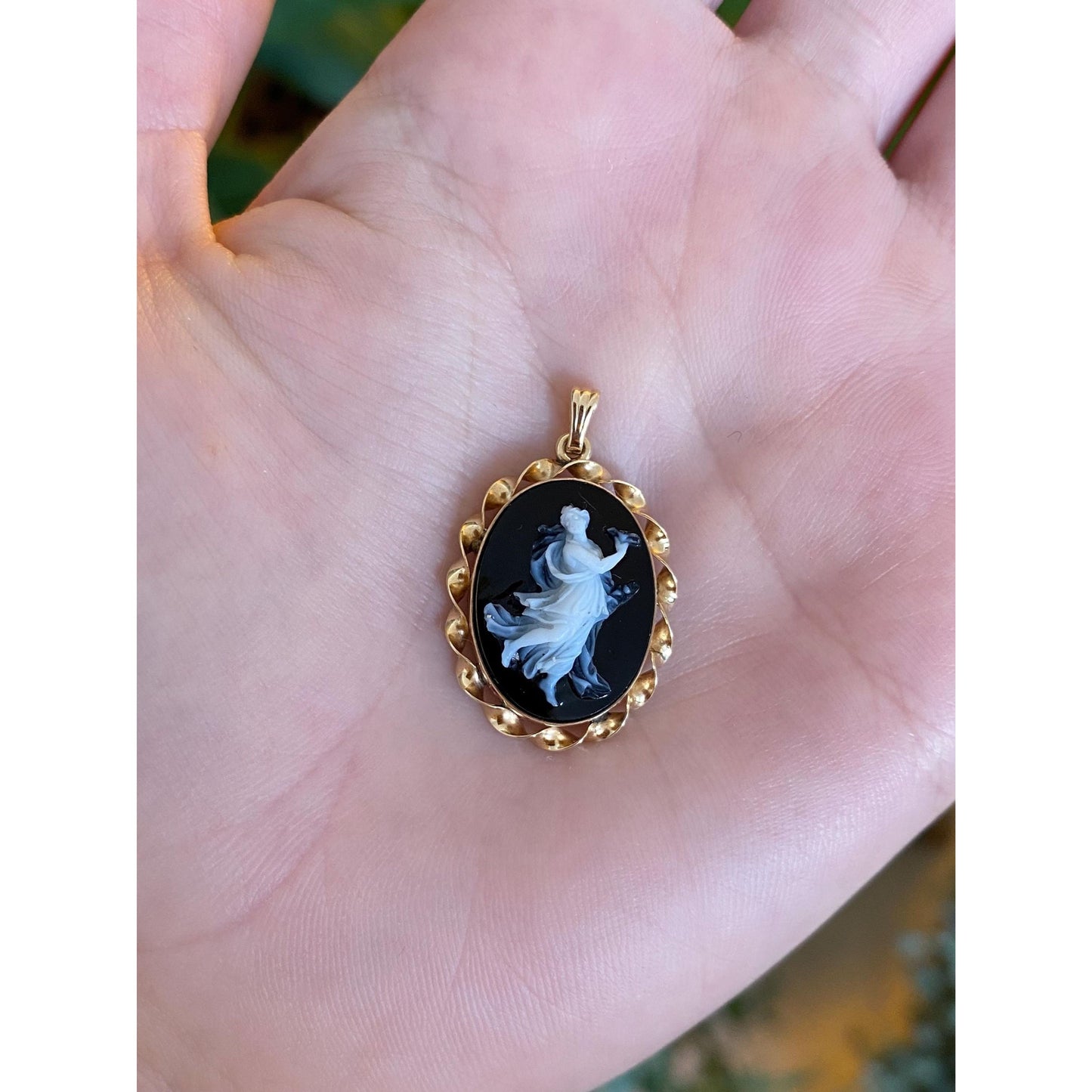 Vintage Solid 14k Yellow Gold Dancing Lady Cameo Charm