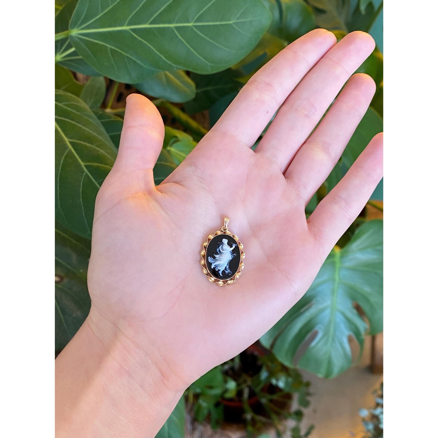 Vintage Solid 14k Yellow Gold Dancing Lady Cameo Charm