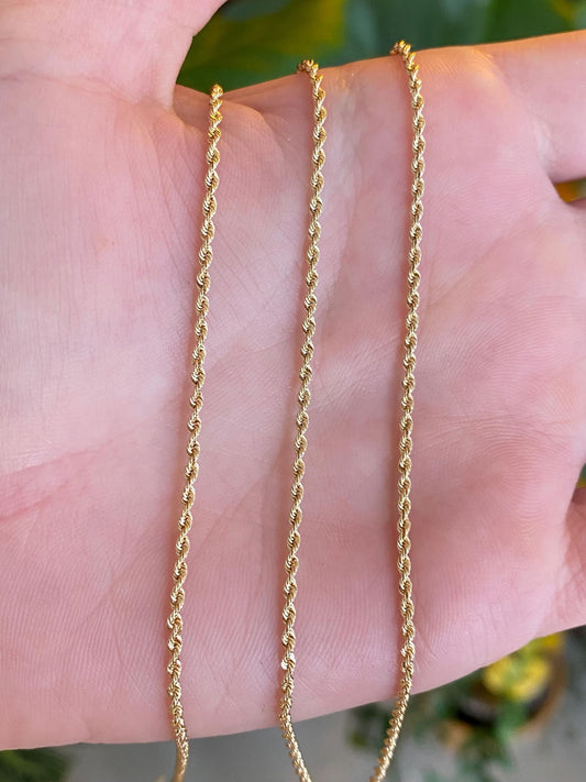 Vintage Solid 14k Yellow Gold Long Slim Rope Chain Necklace - 30 inches