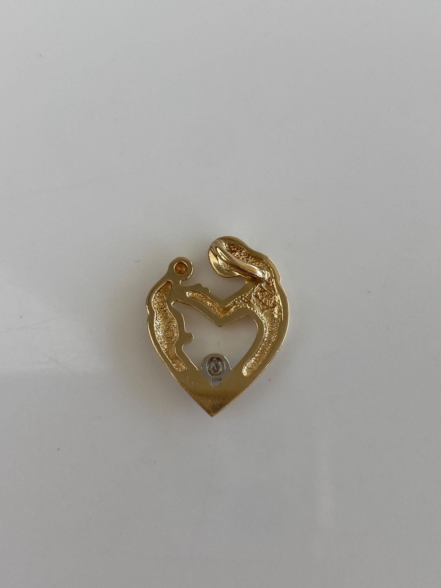 Vintage Solid 14k Yellow Gold Diamond Abstract Family Mother & Child Heart Charm