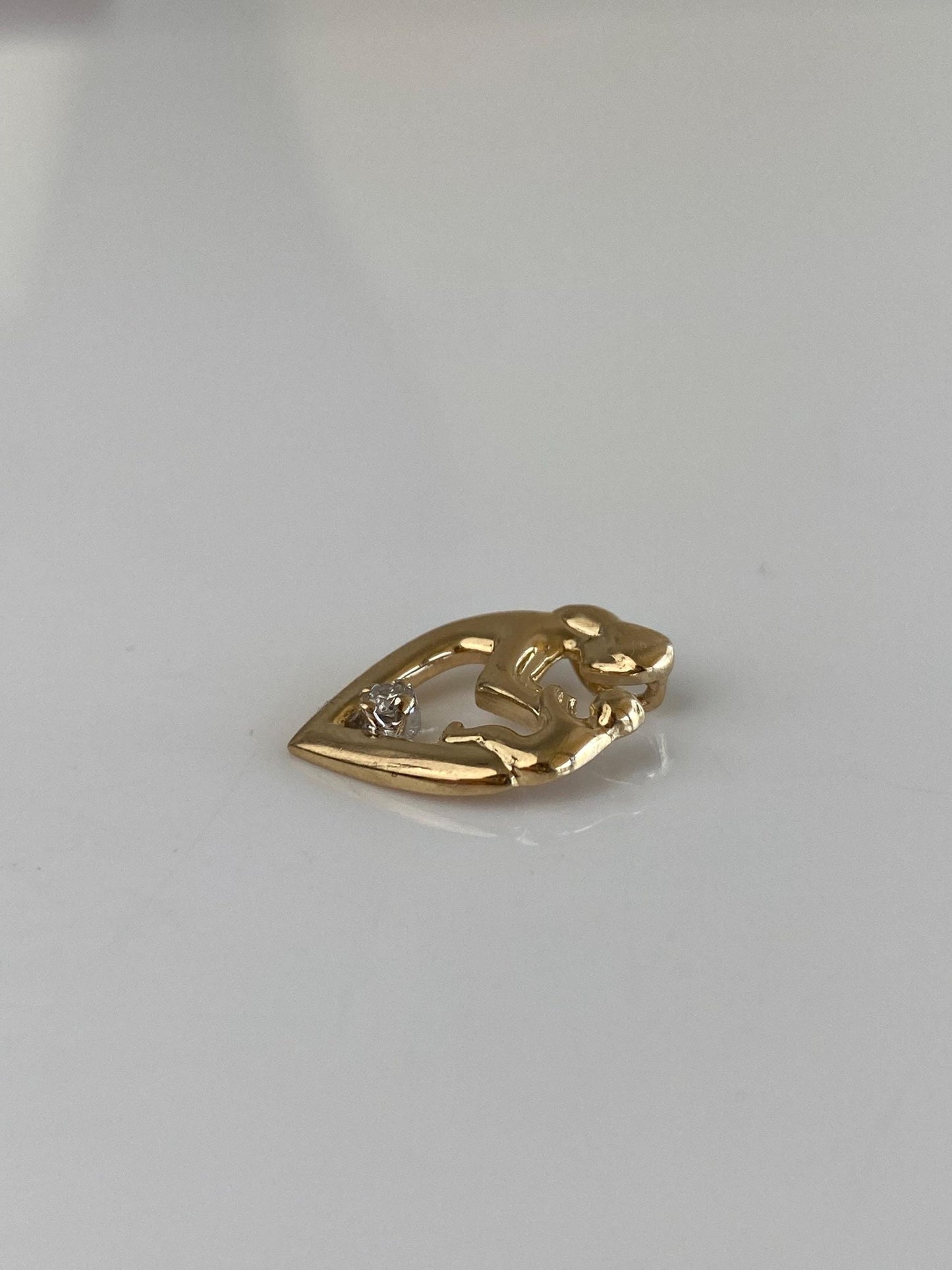 Vintage Solid 14k Yellow Gold Diamond Abstract Family Mother & Child Heart Charm