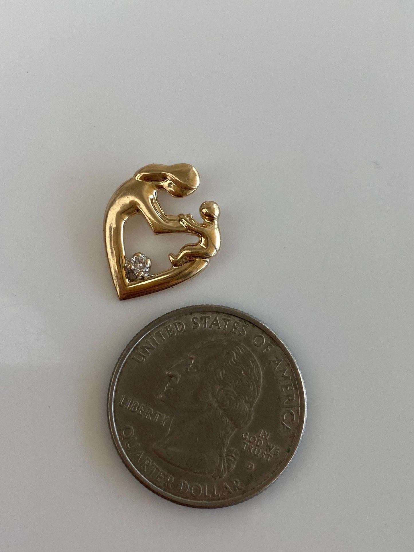Vintage Solid 14k Yellow Gold Diamond Abstract Family Mother & Child Heart Charm