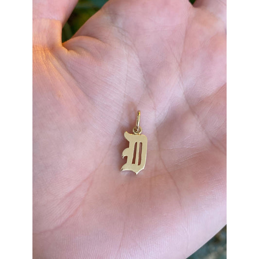 Solid 14k Yellow Gold Old English Initial 'D' Charm