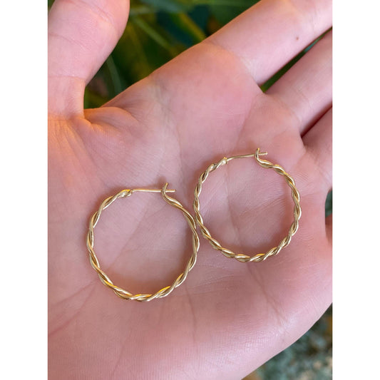 Vintage Solid 14k Yellow Gold Twist Hoop Earrings