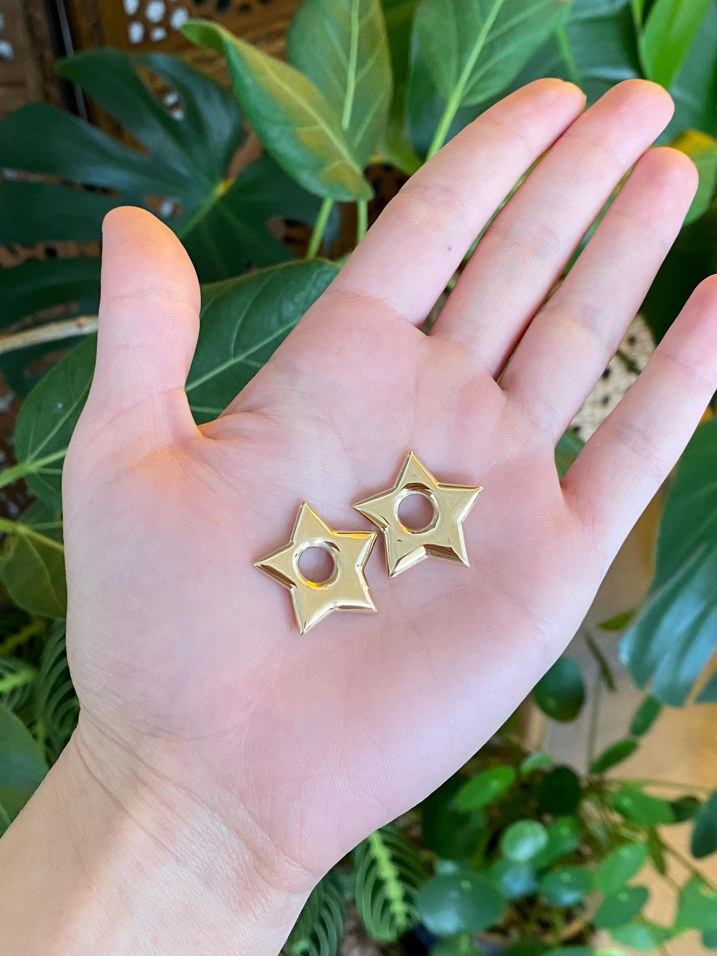 Vintage 14k Yellow Gold Star Hoop Charms