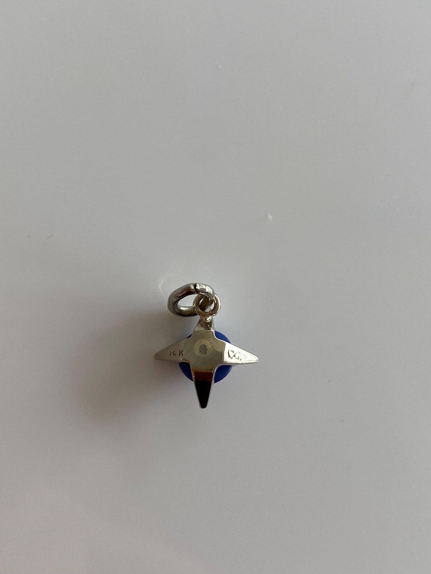 Vintage Solid 14k White Gold Blue Star Sapphire Cabochon Star Charm