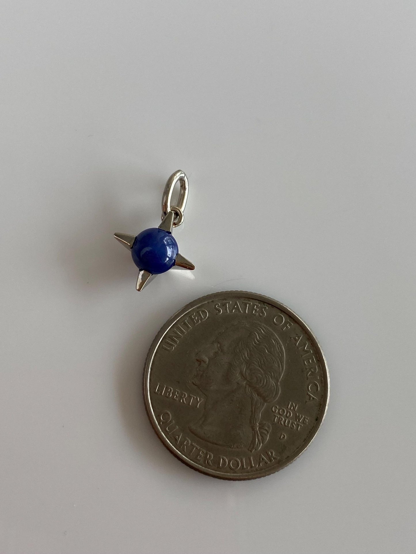 Vintage Solid 14k White Gold Blue Star Sapphire Cabochon Star Charm