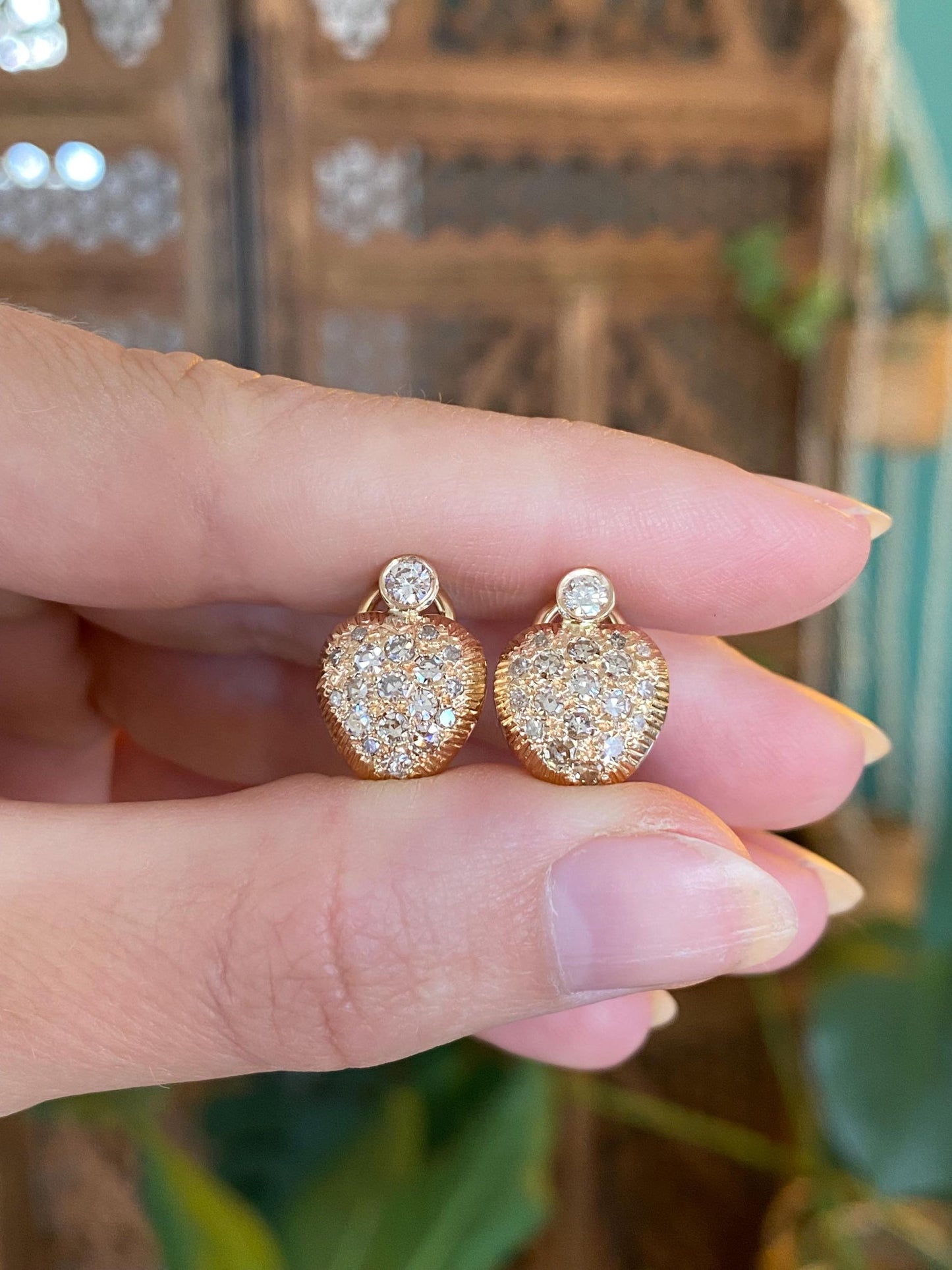 Vintage Solid 14k Yellow Gold Diamonds Drop Earrings