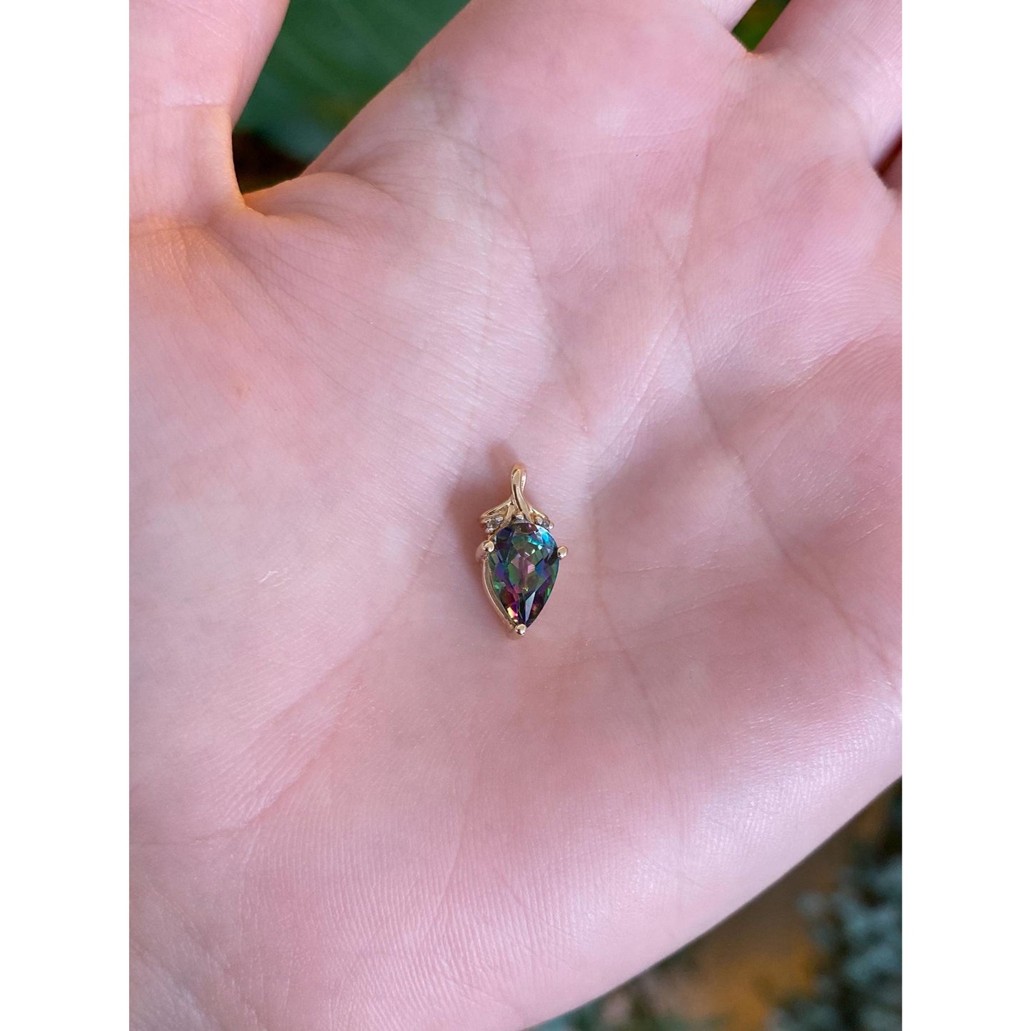 Vintage Solid 10k Yellow Gold Diamond Mystic Topaz Charm