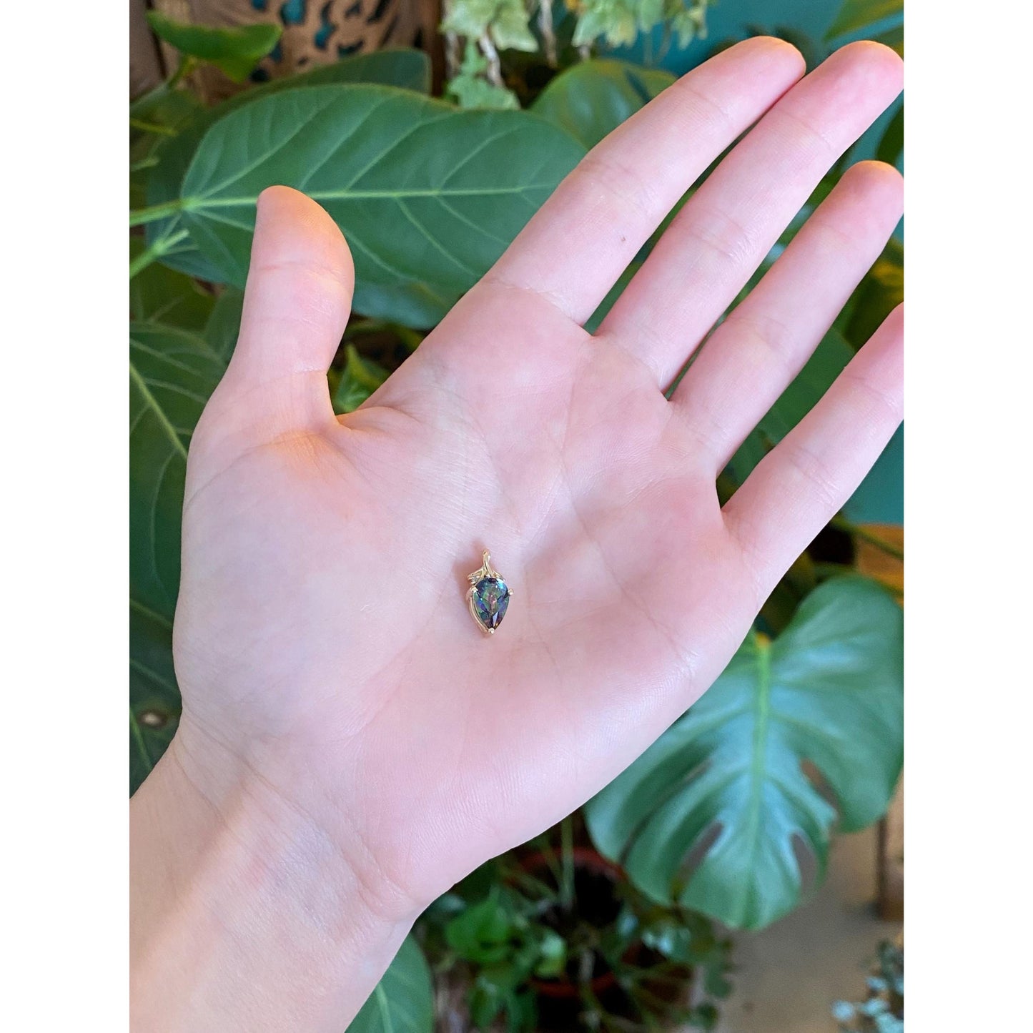 Vintage Solid 10k Yellow Gold Diamond Mystic Topaz Charm