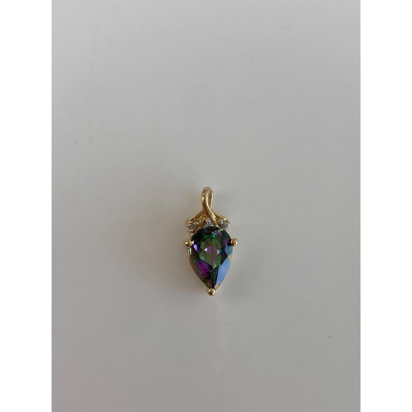 Vintage Solid 10k Yellow Gold Diamond Mystic Topaz Charm