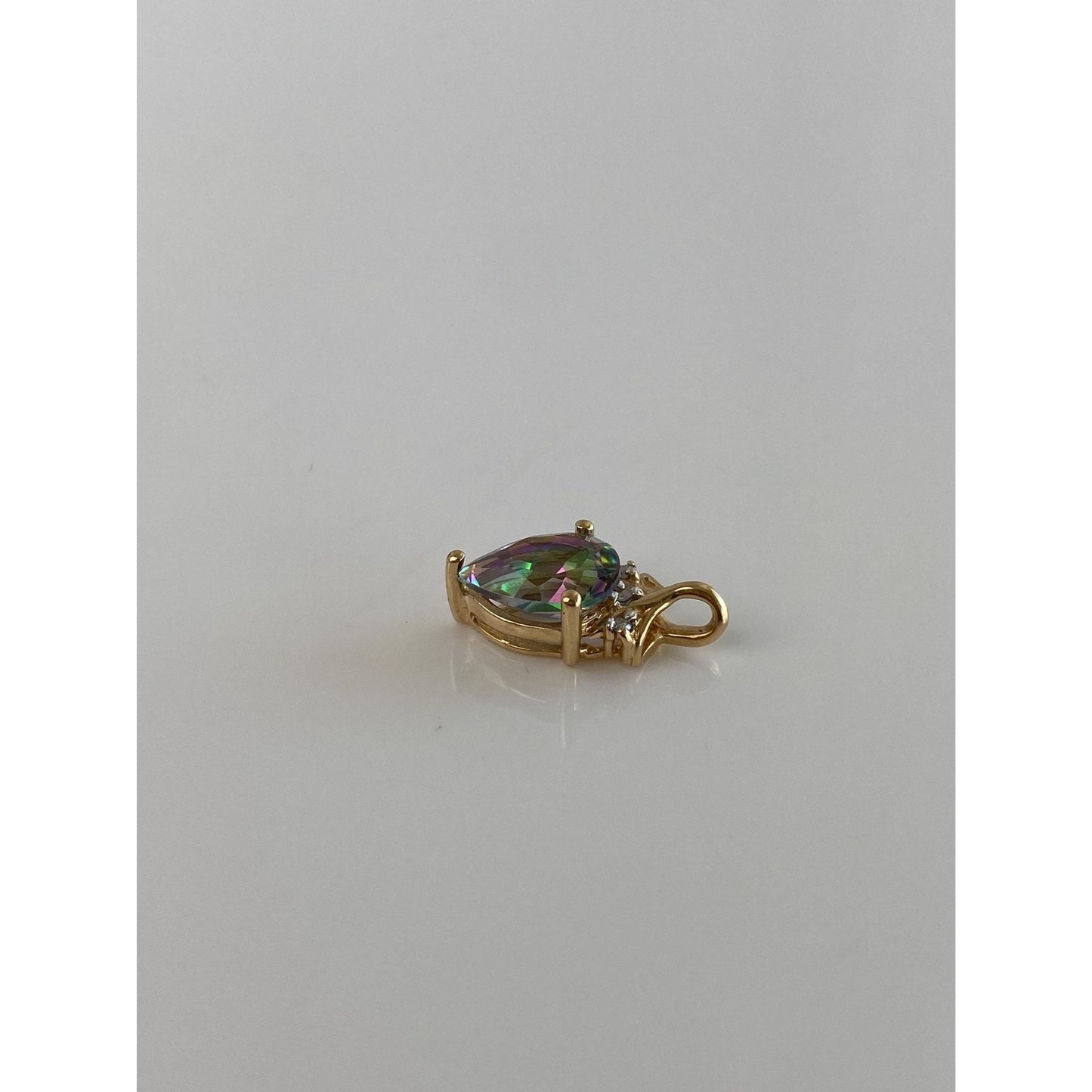 Vintage Solid 10k Yellow Gold Diamond Mystic Topaz Charm