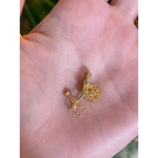 Vintage Solid 14k Yellow Gold Buggy Man Carriage Charm