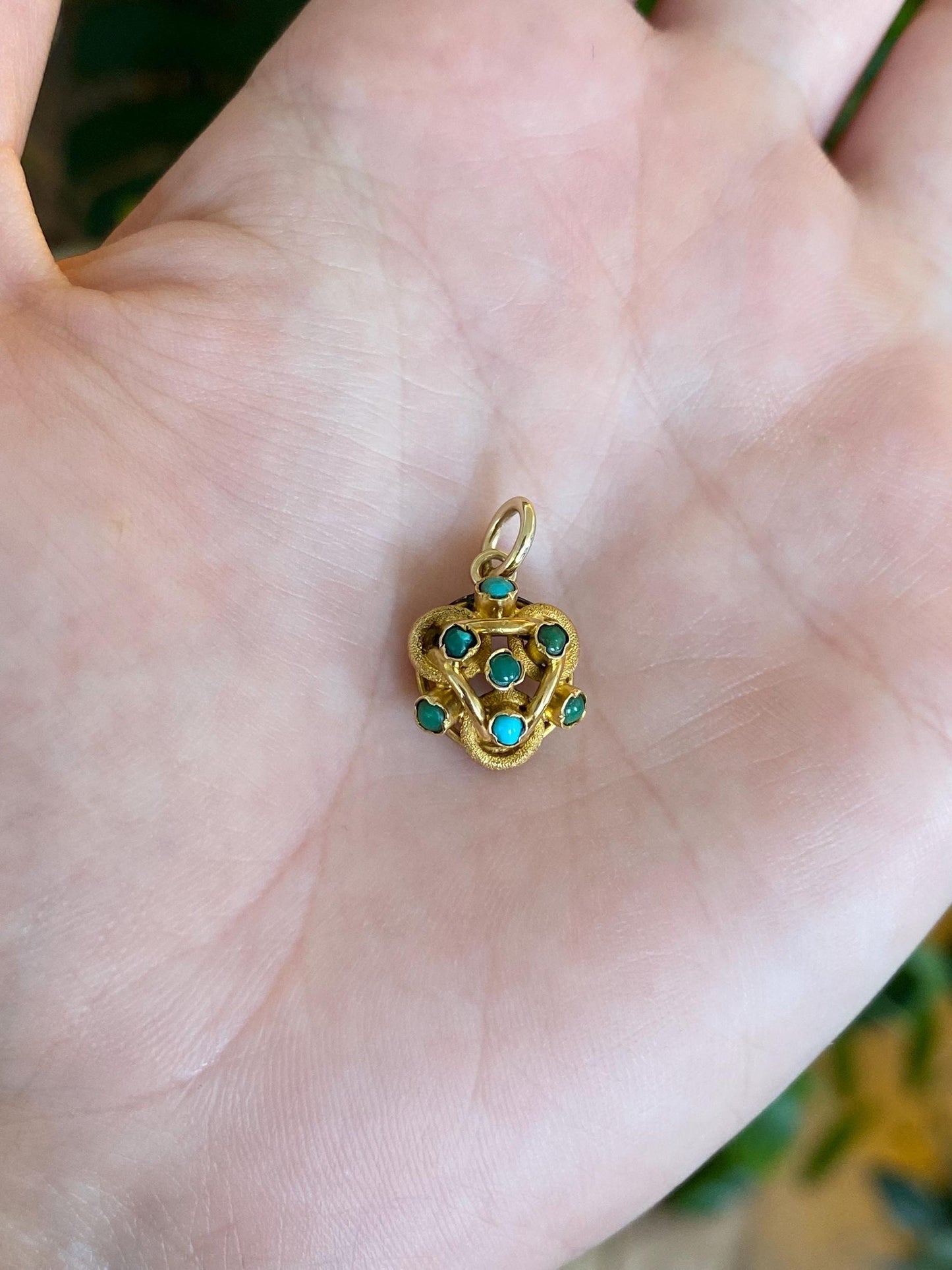 Vintage Solid 18k Yellow Gold Turquoise Coiled Stick Pin Conversion Charm