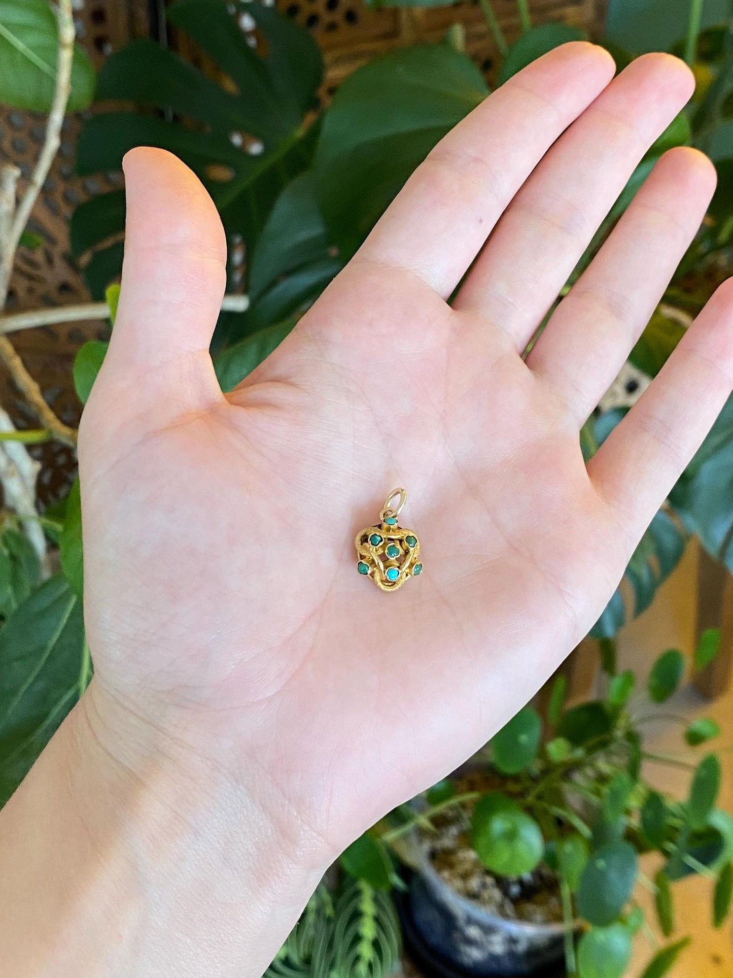 Vintage Solid 18k Yellow Gold Turquoise Coiled Stick Pin Conversion Charm