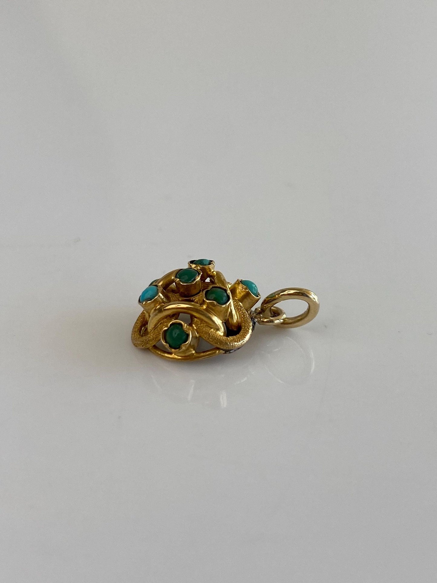 Vintage Solid 18k Yellow Gold Turquoise Coiled Stick Pin Conversion Charm