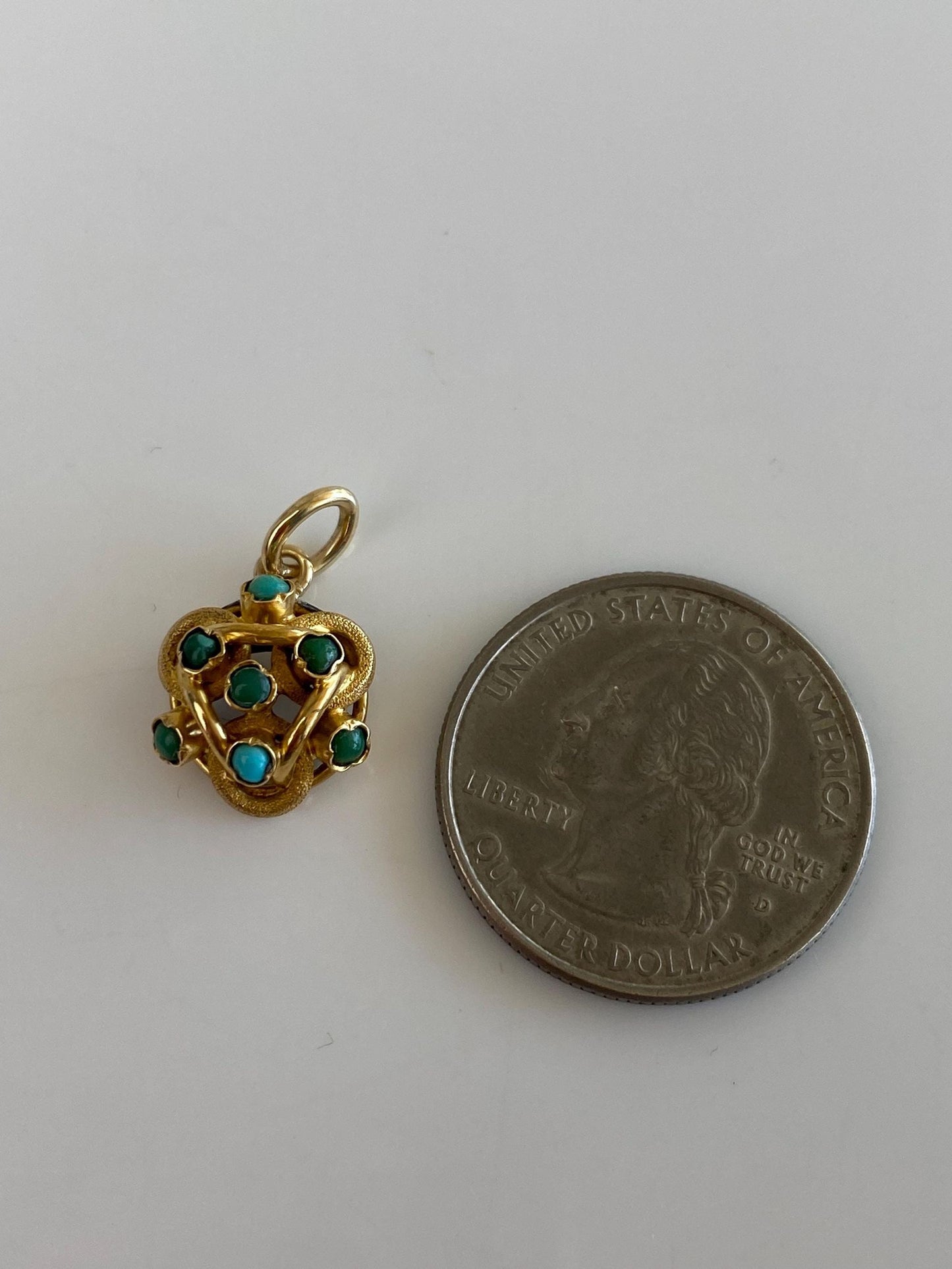 Vintage Solid 18k Yellow Gold Turquoise Coiled Stick Pin Conversion Charm
