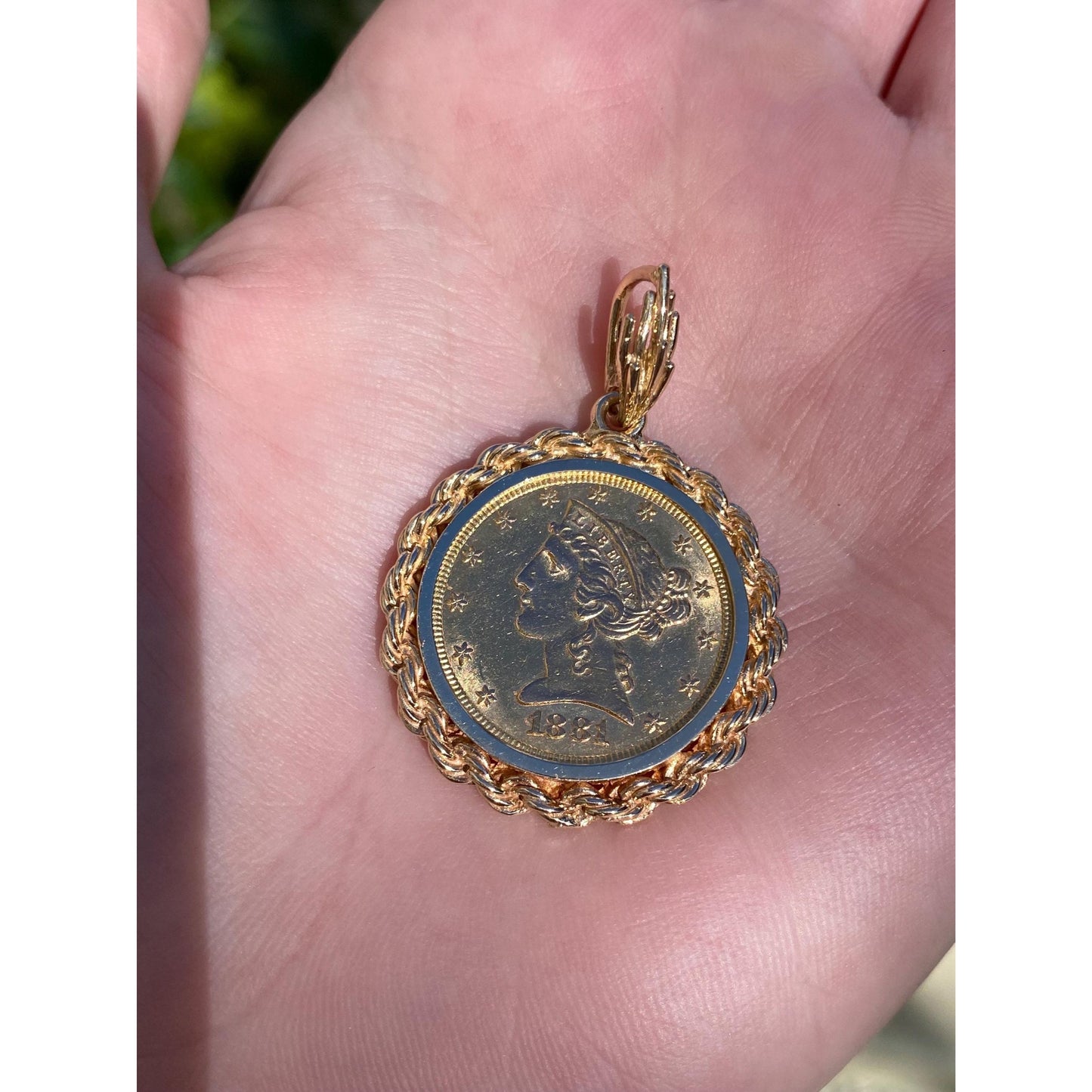 Vintage Solid 14k 1881 5 Dollar Liberty Head Charm