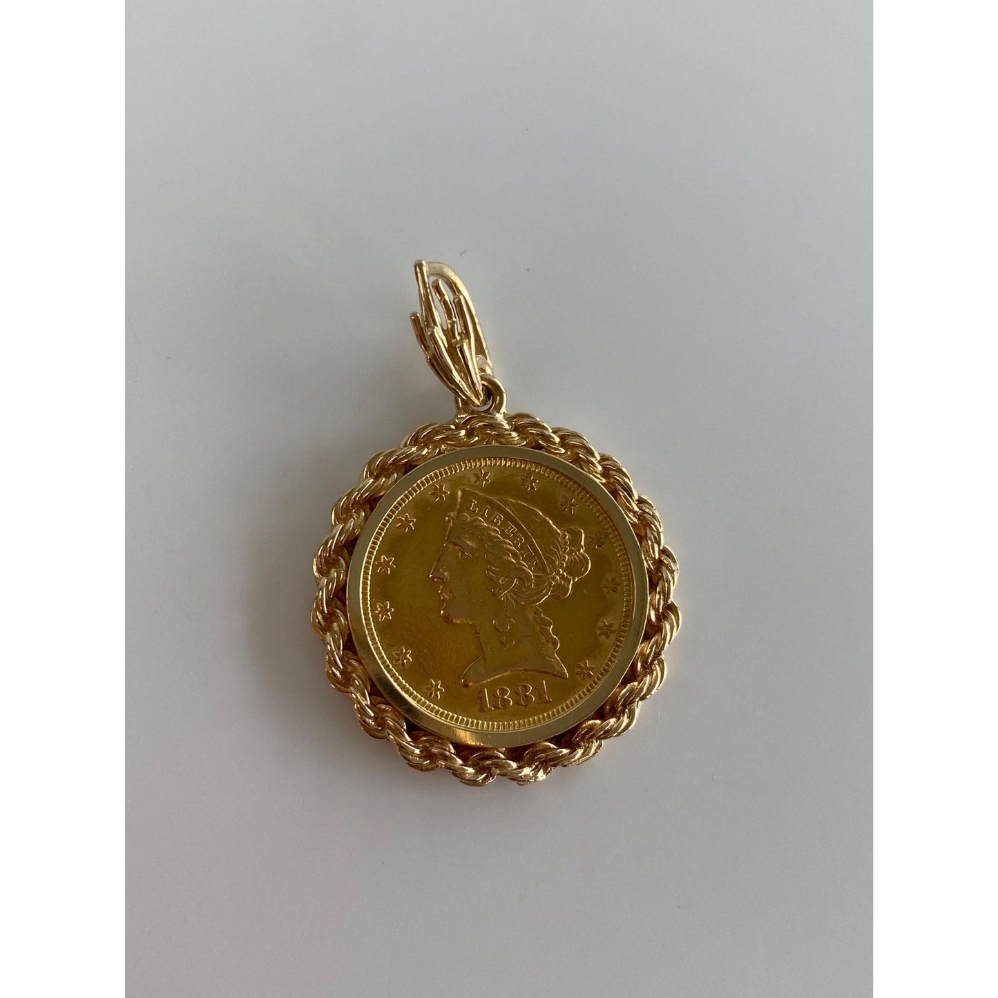 Vintage Solid 14k 1881 5 Dollar Liberty Head Charm