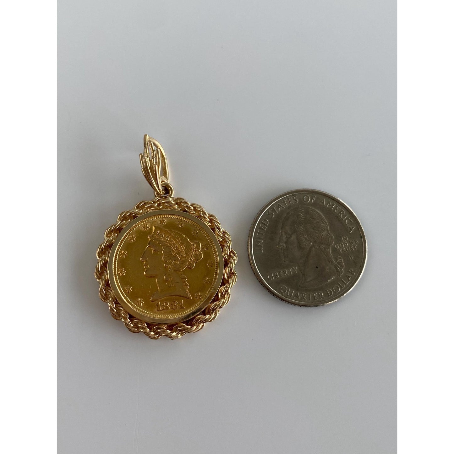 Vintage Solid 14k 1881 5 Dollar Liberty Head Charm