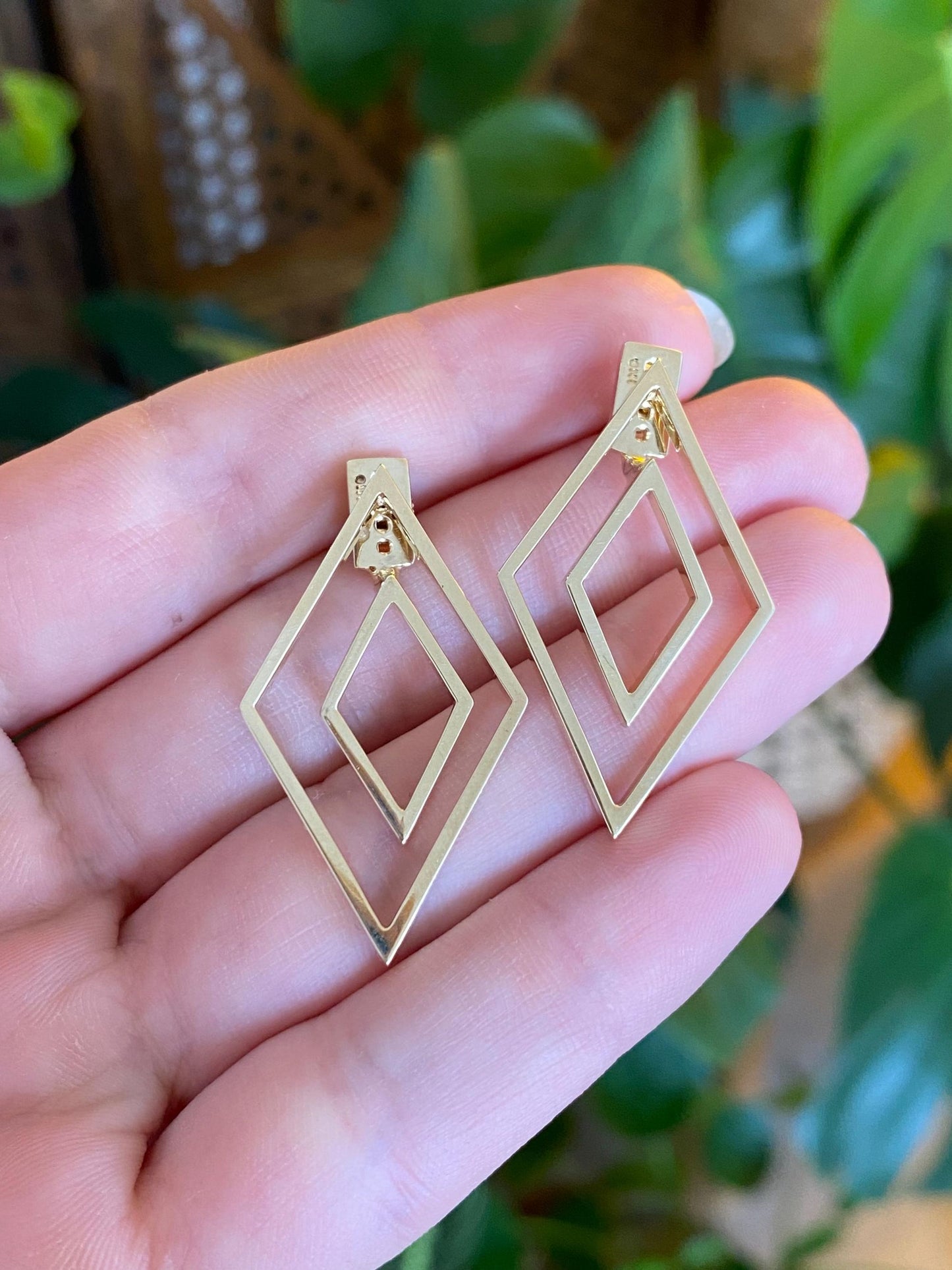 Vintage 14k Yellow Gold Diamond Shape Studs & Earring Jackets