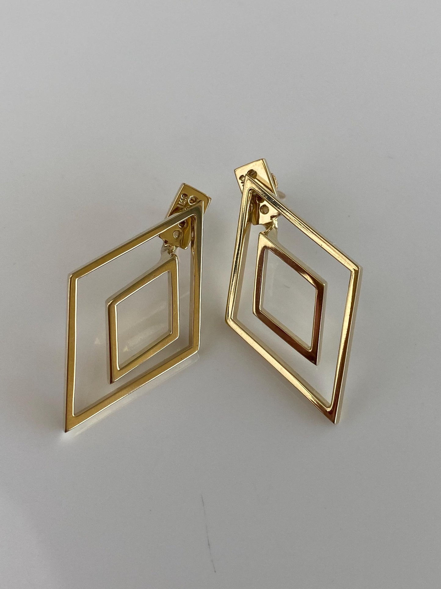 Vintage 14k Yellow Gold Diamond Shape Studs & Earring Jackets