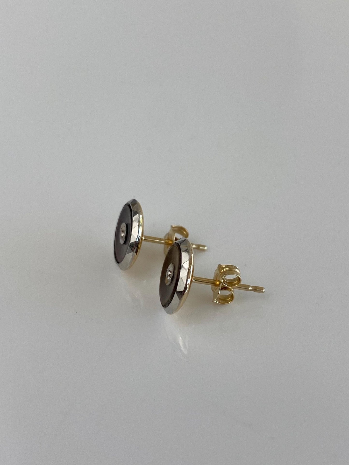 Vintage Platinum & 14k Yellow Gold Diamond Abalone Cufflink Stud Earrings