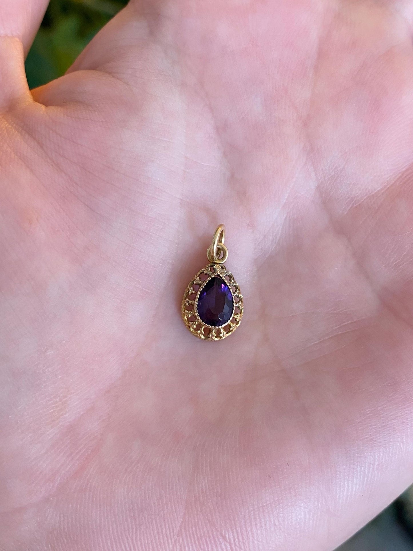 Vintage Solid 10k Yellow Gold Purple Cubic Zirconia Charm