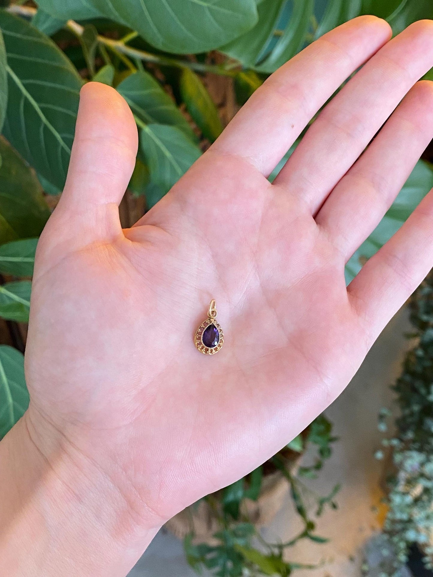 Vintage Solid 10k Yellow Gold Purple Cubic Zirconia Charm