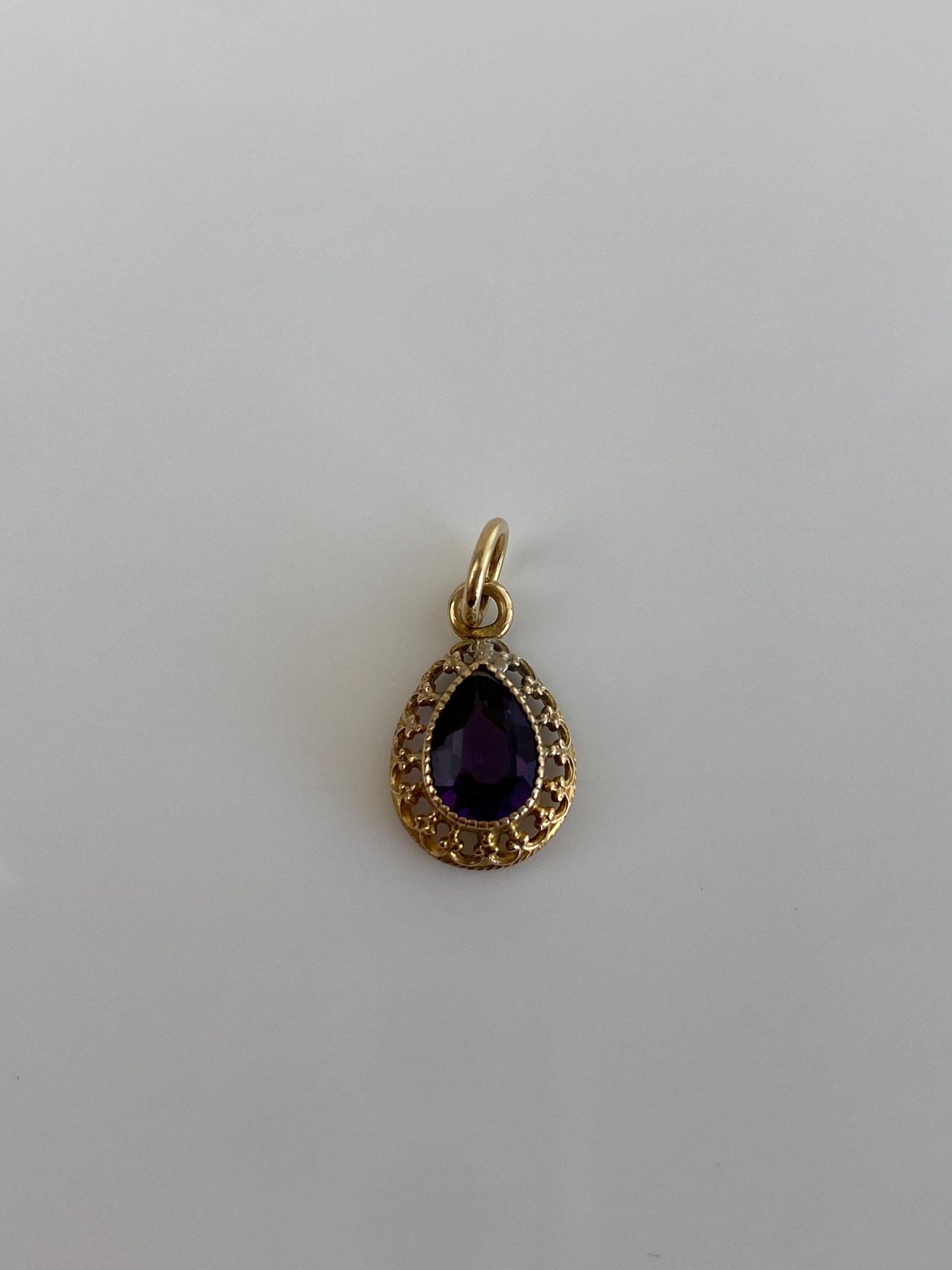 Vintage Solid 10k Yellow Gold Purple Cubic Zirconia Charm