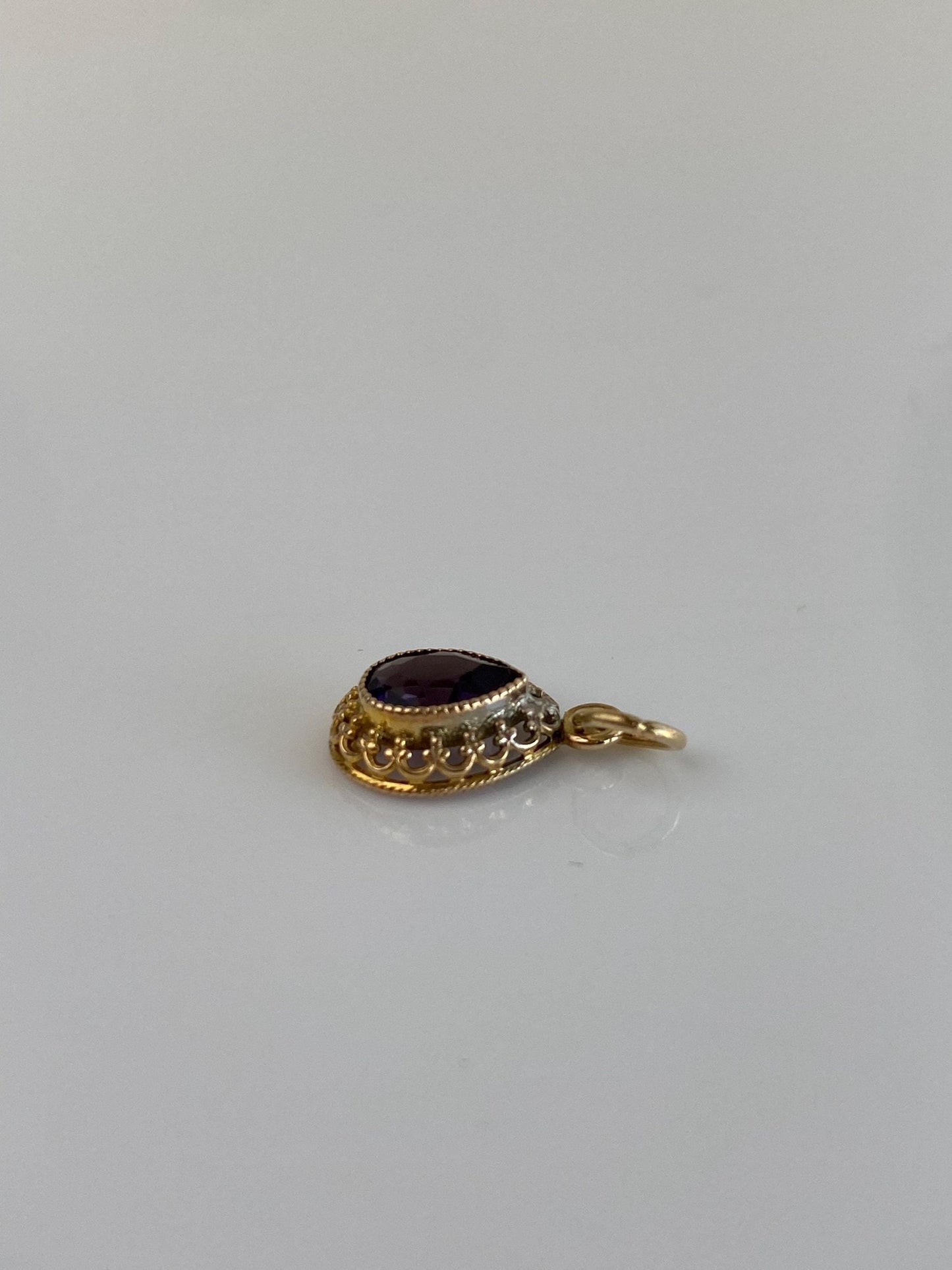 Vintage Solid 10k Yellow Gold Purple Cubic Zirconia Charm