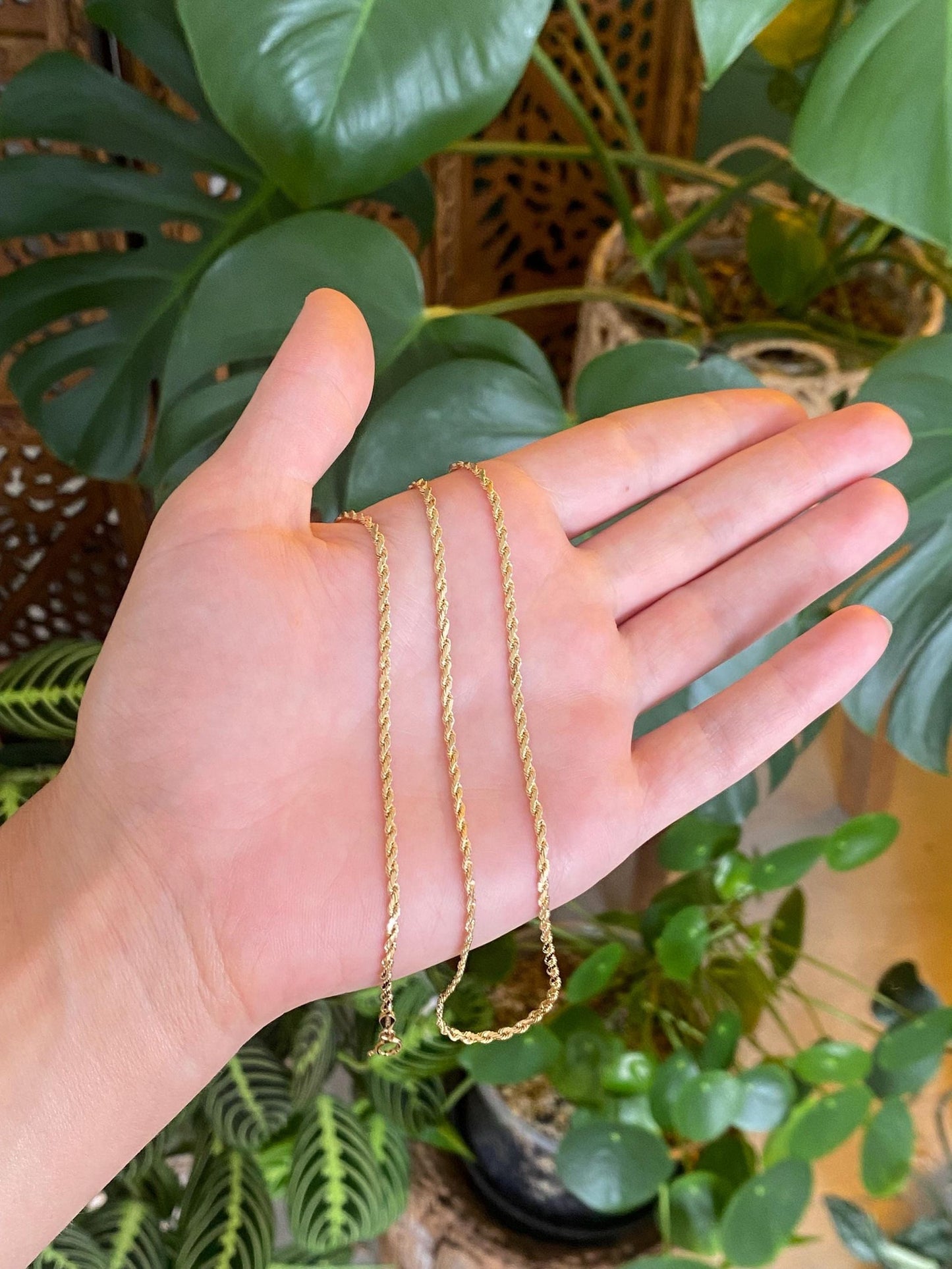 Vintage Solid 14k Yellow Gold Flat Rope Chain Necklace - 18 inches