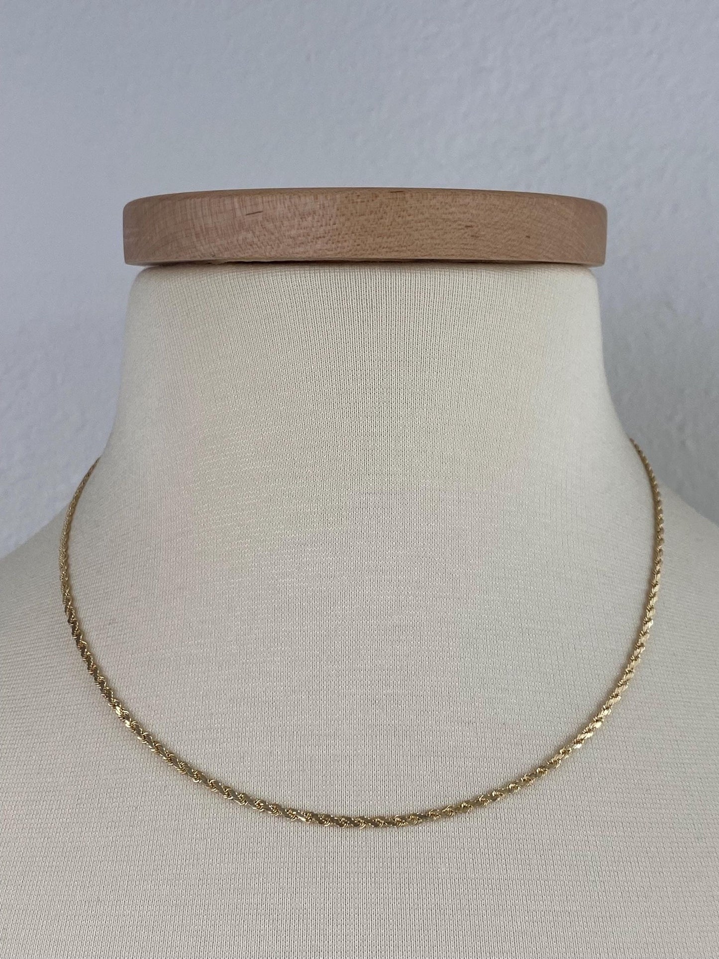 Vintage Solid 14k Yellow Gold Flat Rope Chain Necklace - 18 inches